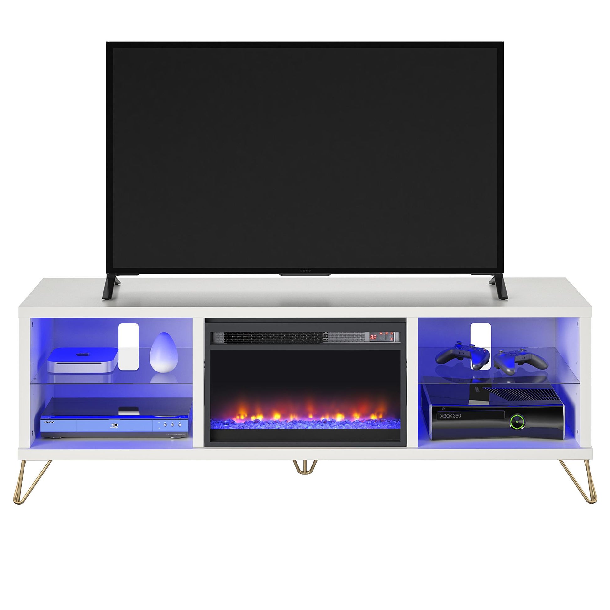 Finley 70" Fireplace TV Stand, White - White
