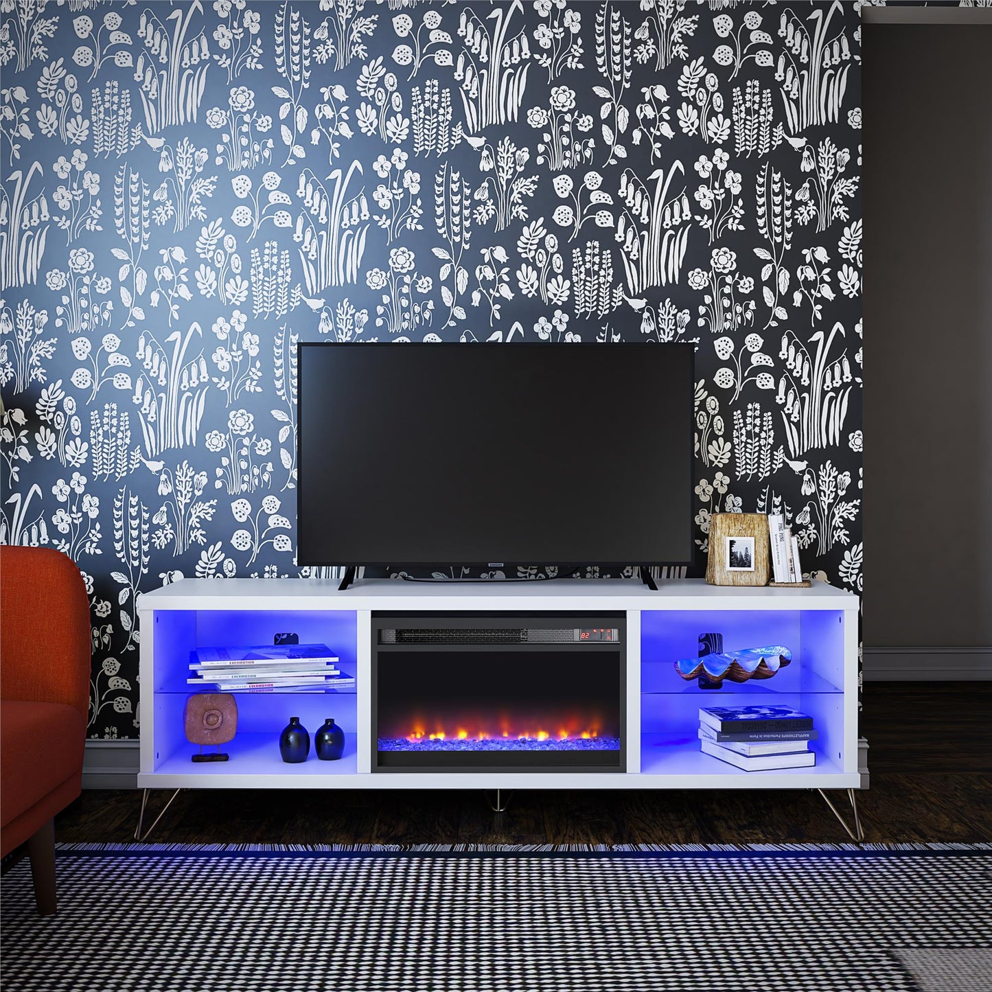 Finley 70" Fireplace TV Stand, White - White