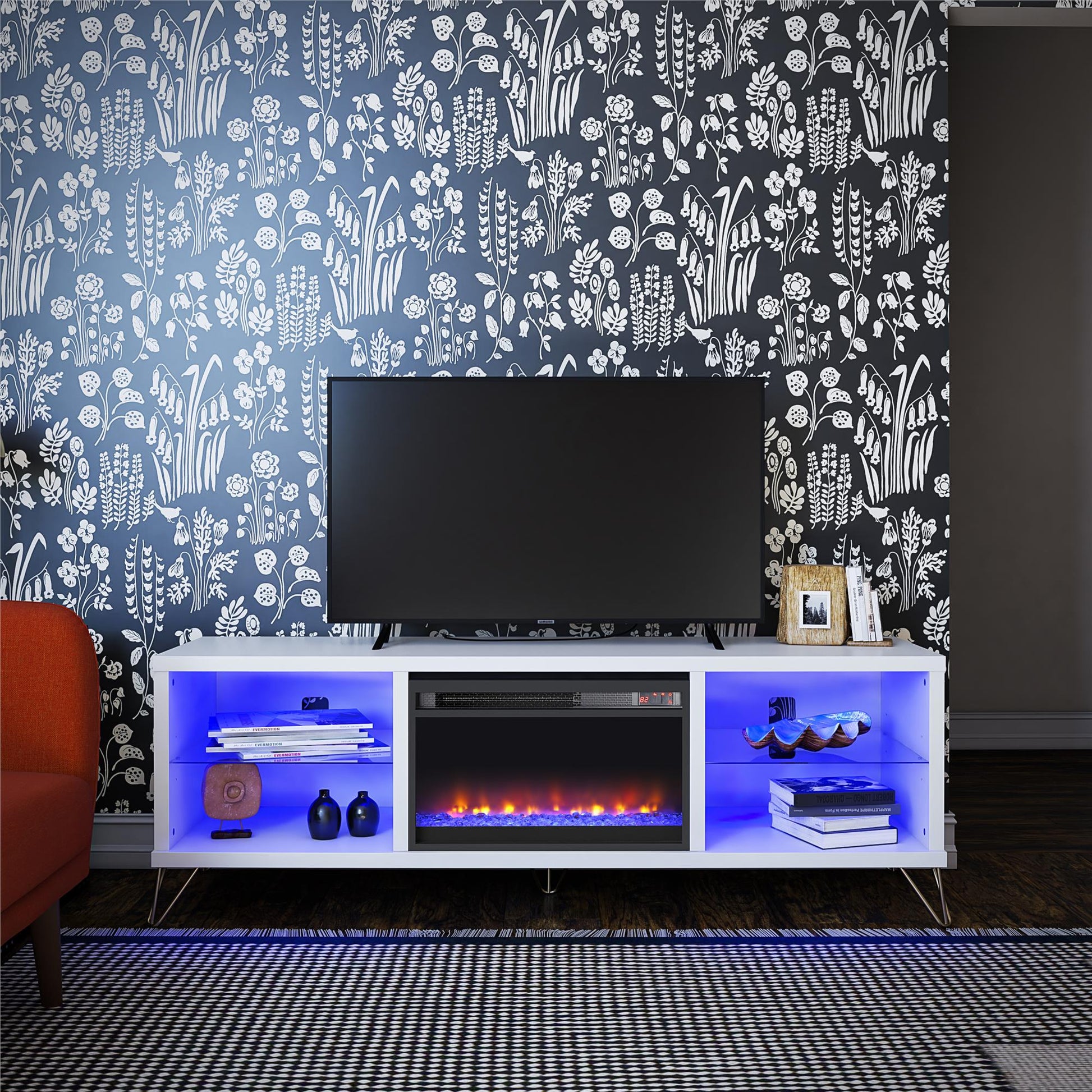 Finley 70" Fireplace TV Stand, White - White
