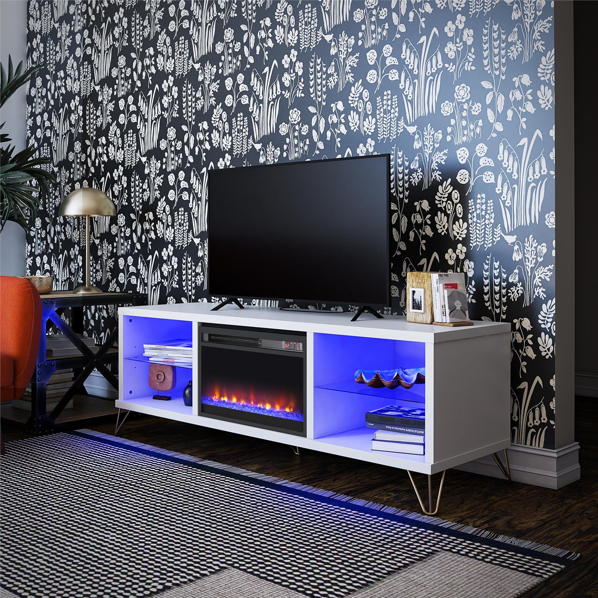 Finley 70" Fireplace TV Stand, White - White