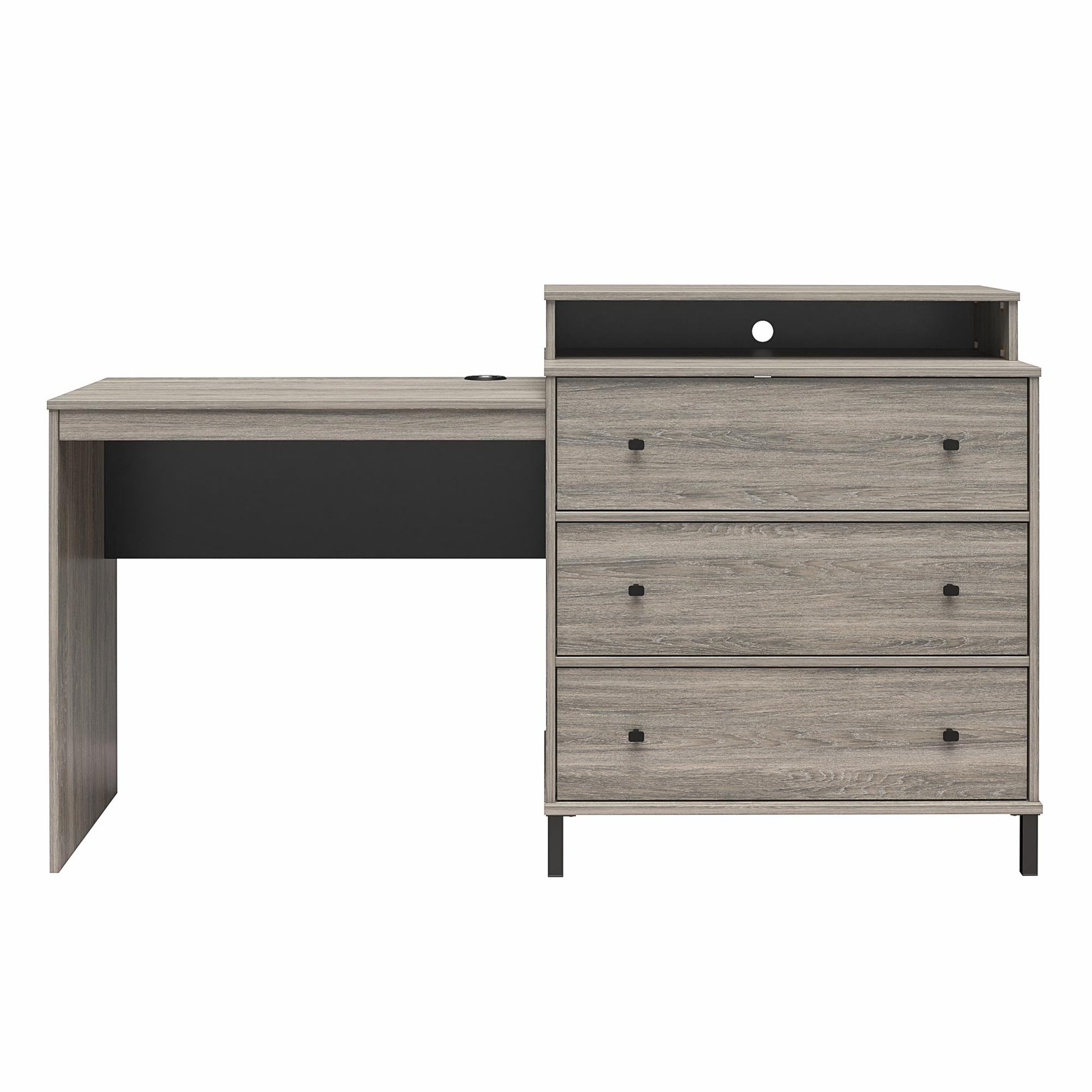Kalissa Dresser / Desk Combo with Wireless Charger, Gray Oak with Black - Gray Oak