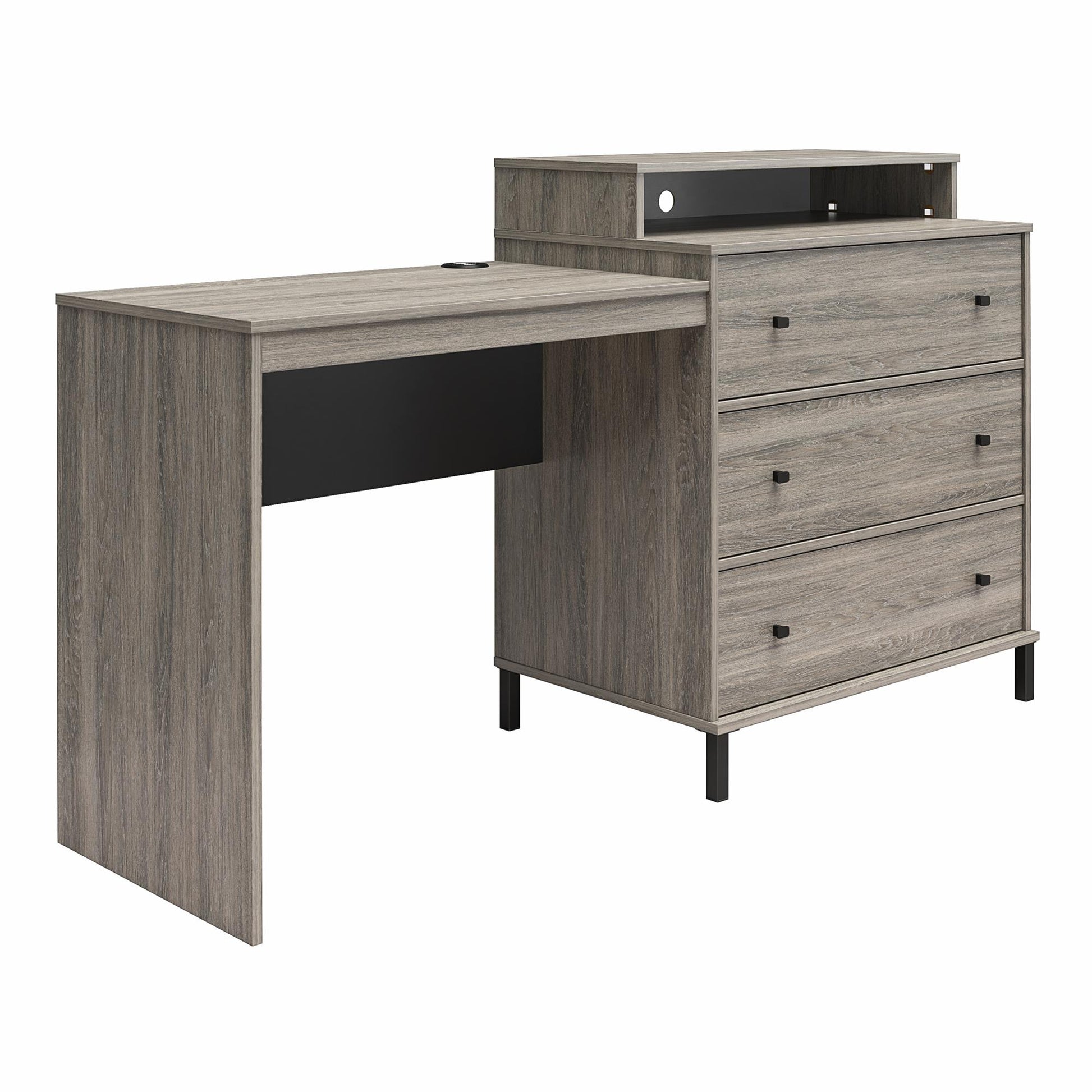 Kalissa Dresser / Desk Combo with Wireless Charger, Gray Oak with Black - Gray Oak
