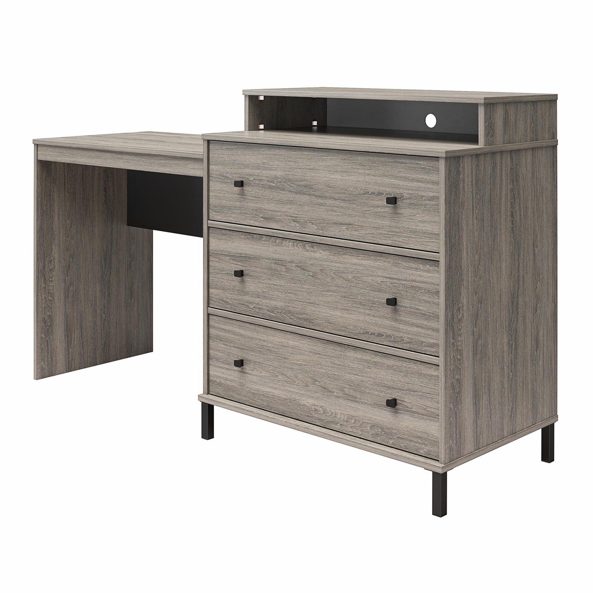 Kalissa Dresser / Desk Combo with Wireless Charger, Gray Oak with Black - Gray Oak