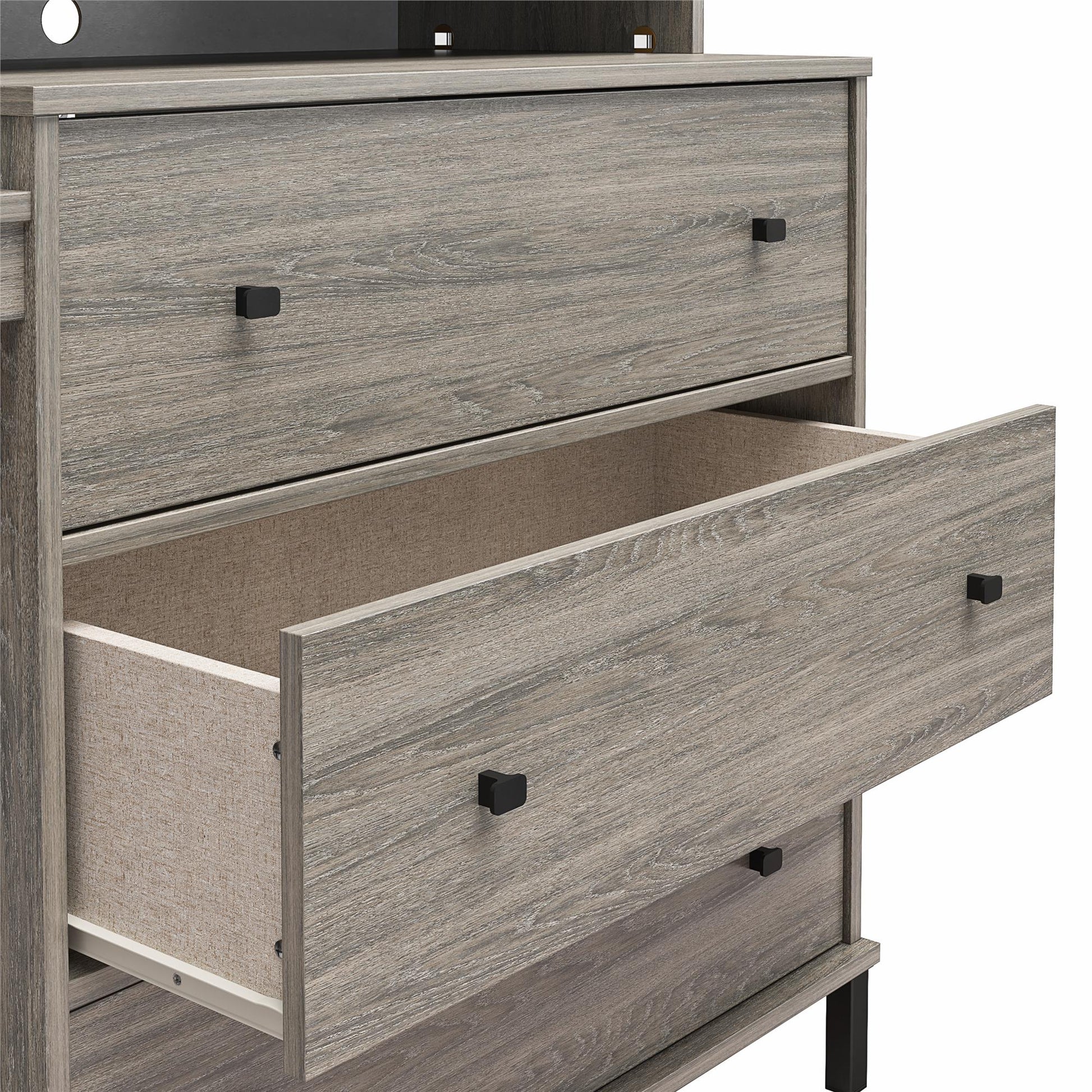 Kalissa Dresser / Desk Combo with Wireless Charger, Gray Oak with Black - Gray Oak