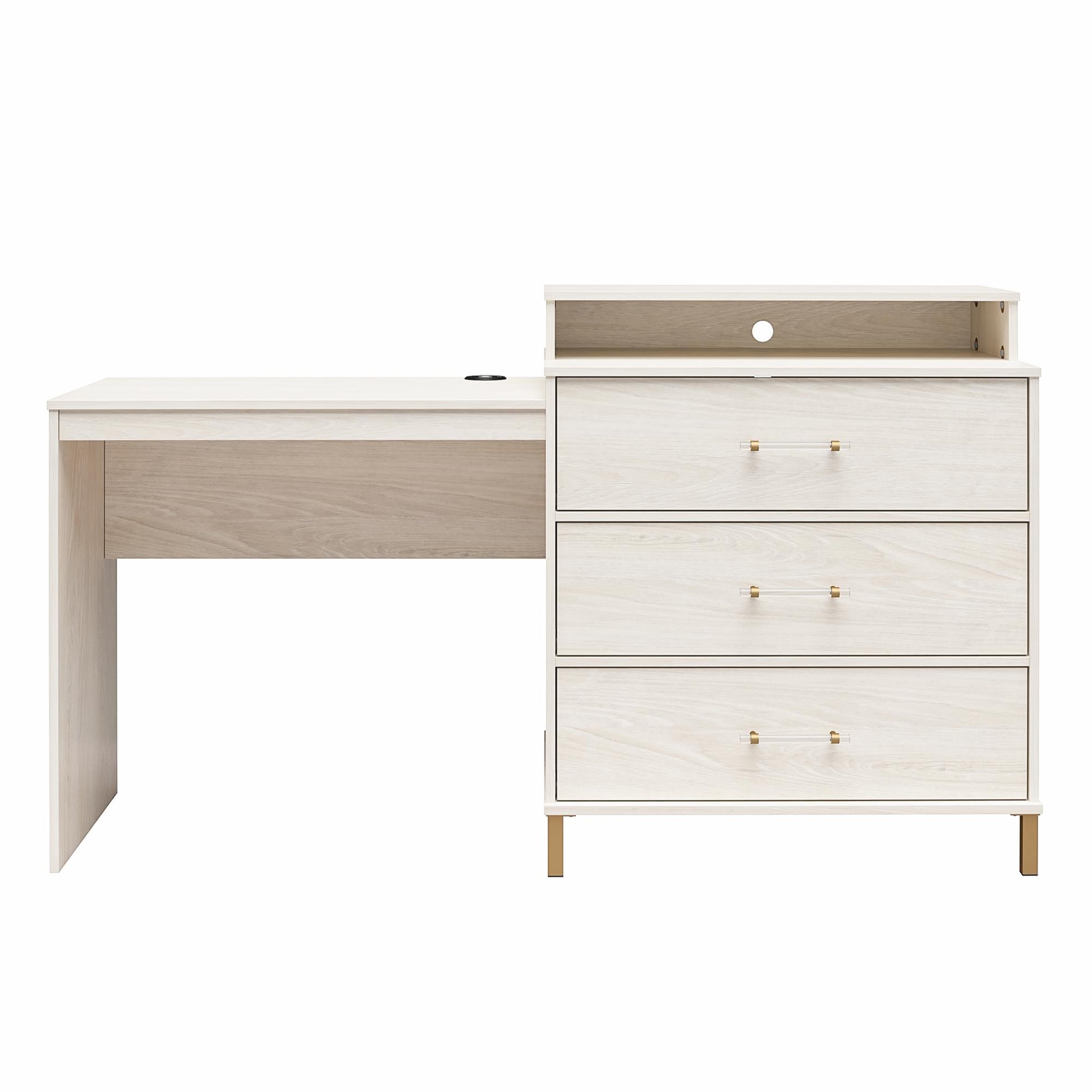 Kalissa Dresser / Desk Combo with Wireless Charger, White Oak with Gold - White Oak