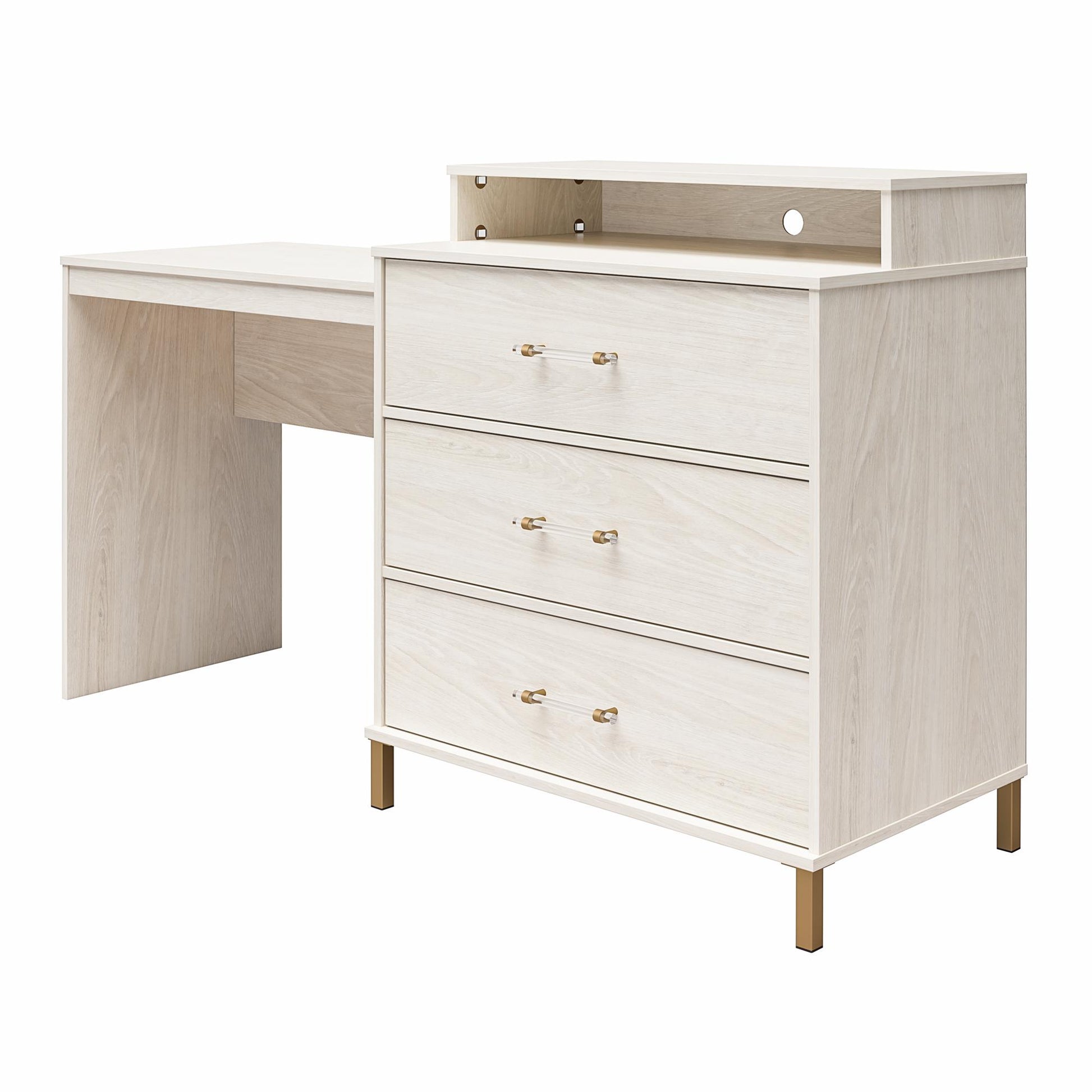 Kalissa Dresser / Desk Combo with Wireless Charger, White Oak with Gold - White Oak