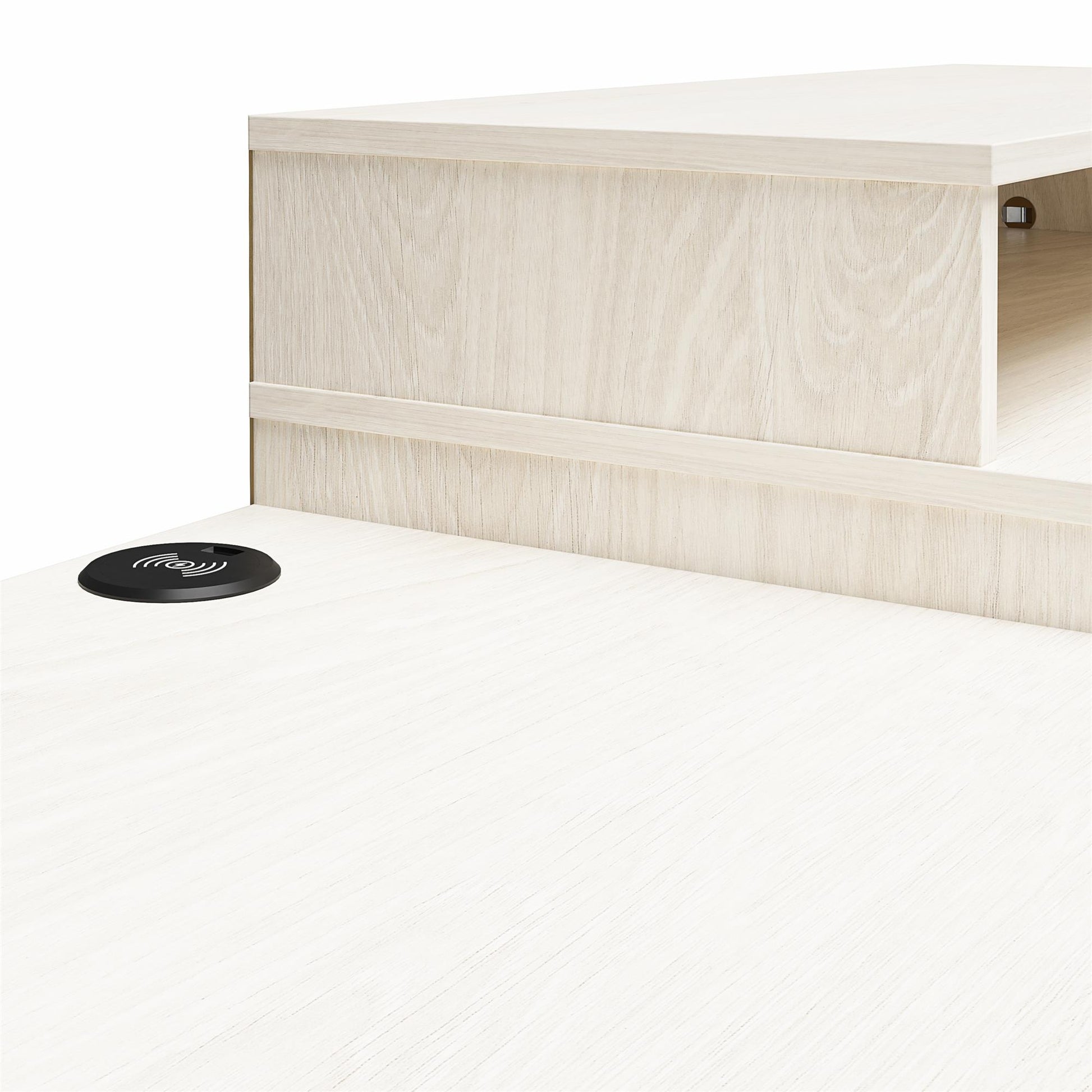 Kalissa Dresser / Desk Combo with Wireless Charger, White Oak with Gold - White Oak