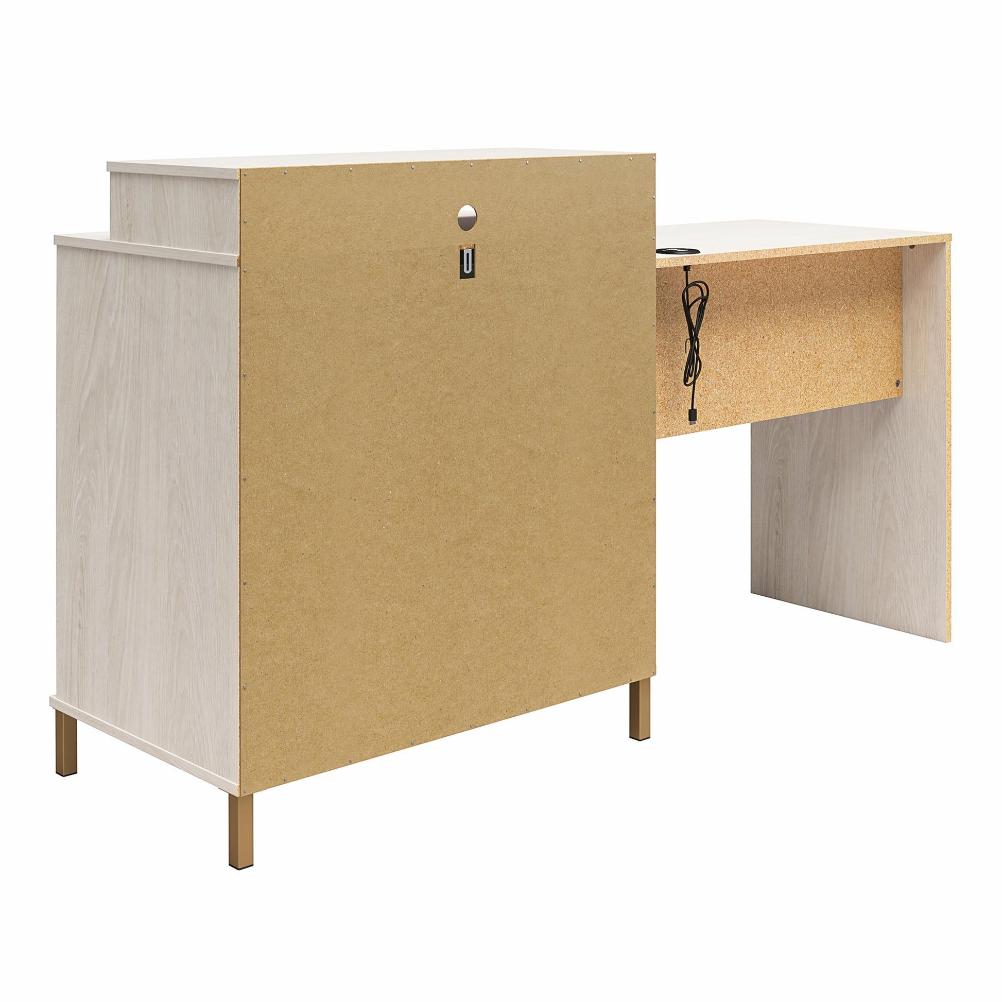 Kalissa Dresser / Desk Combo with Wireless Charger, White Oak with Gold - White Oak