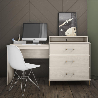 Kalissa Dresser / Desk Combo with Wireless Charger, White Oak with Gold - White Oak