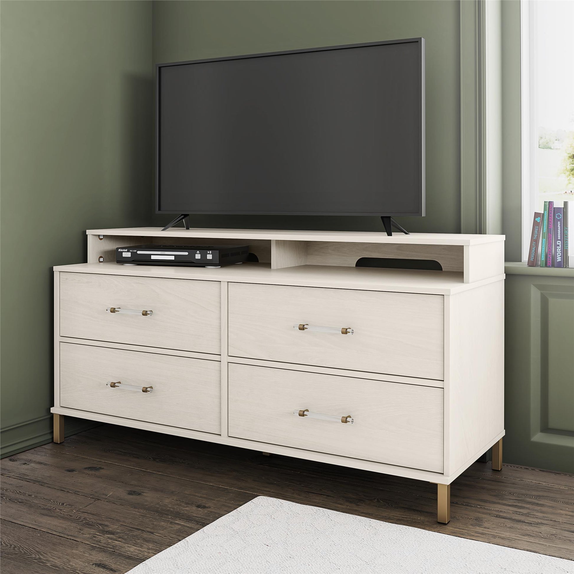 Kalissa Media Dresser for TVs up to 50", White Oak with Gold - White Oak
