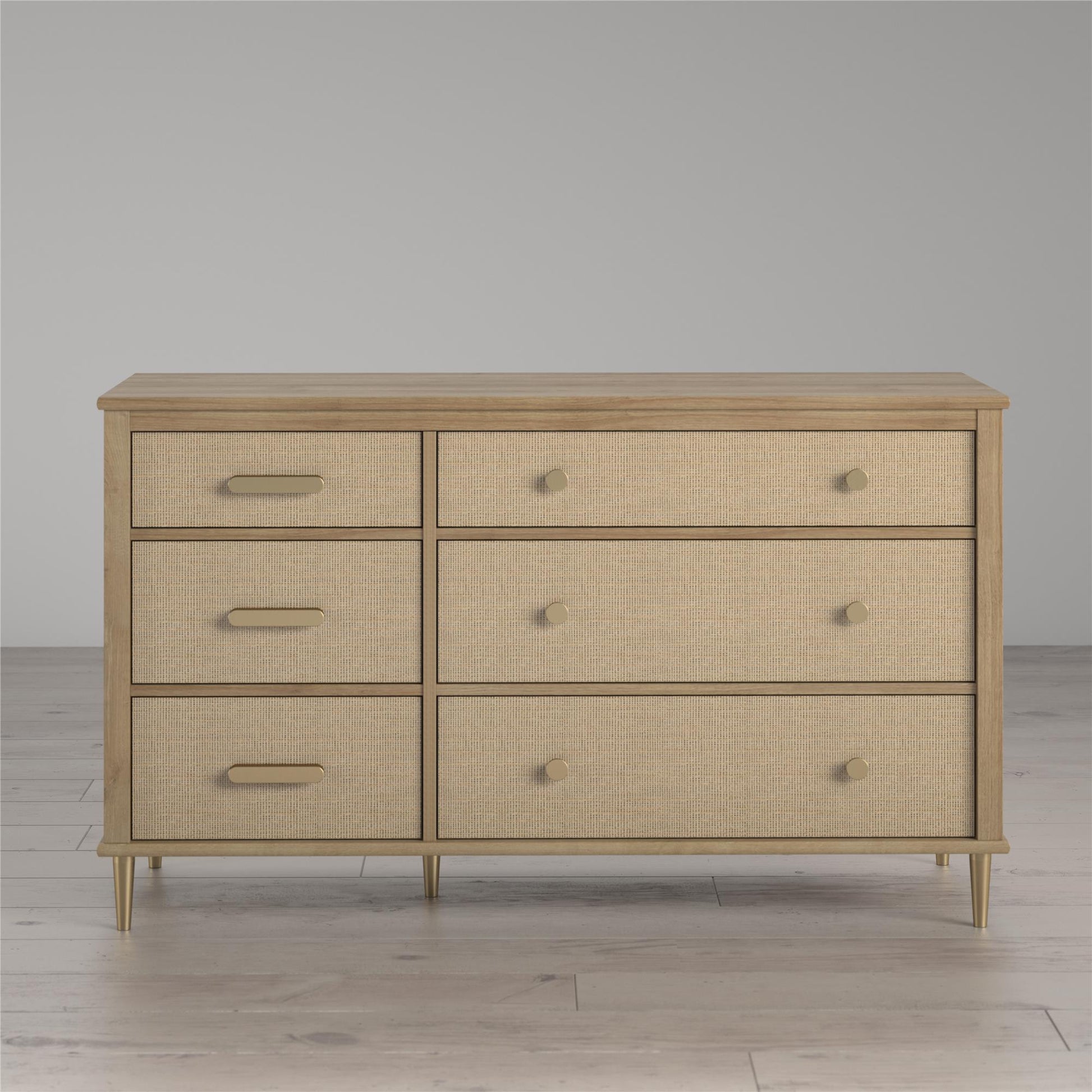 Shiloh Wide Faux Rattan Convertible 6 Drawer Dresser - Natural