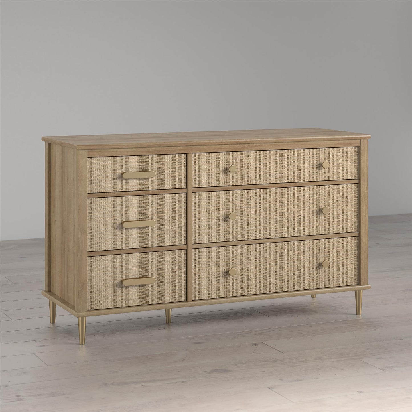 Shiloh Wide Faux Rattan Convertible 6 Drawer Dresser - Natural