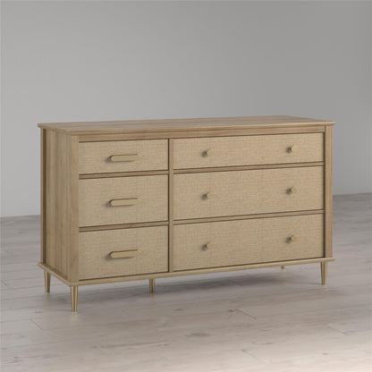 Shiloh Wide Faux Rattan Convertible 6 Drawer Dresser - Natural
