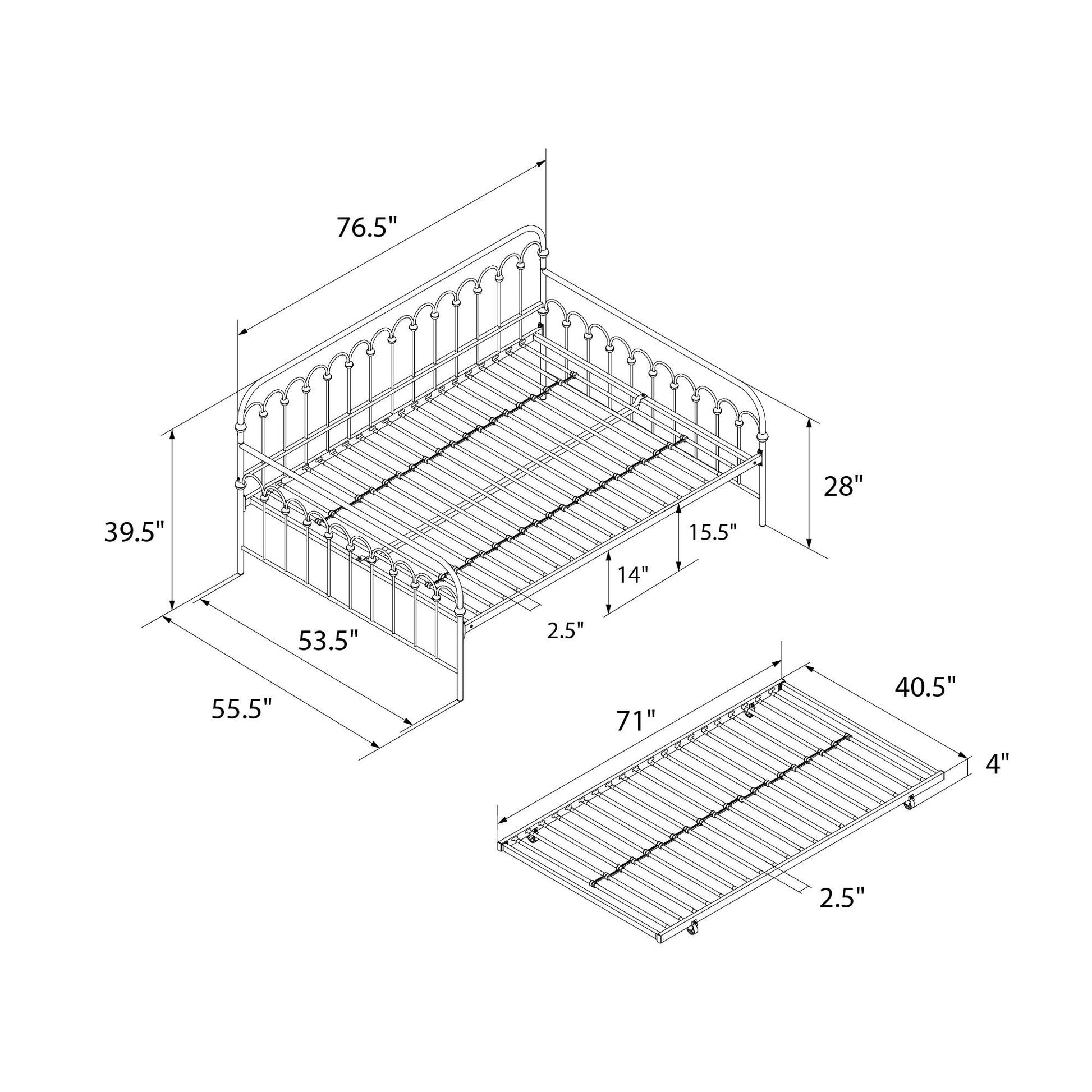 Novogratz Bright Pop Metal Daybed with Trundle, Full/Twin, Off White - Off White - Full-Over-Twin