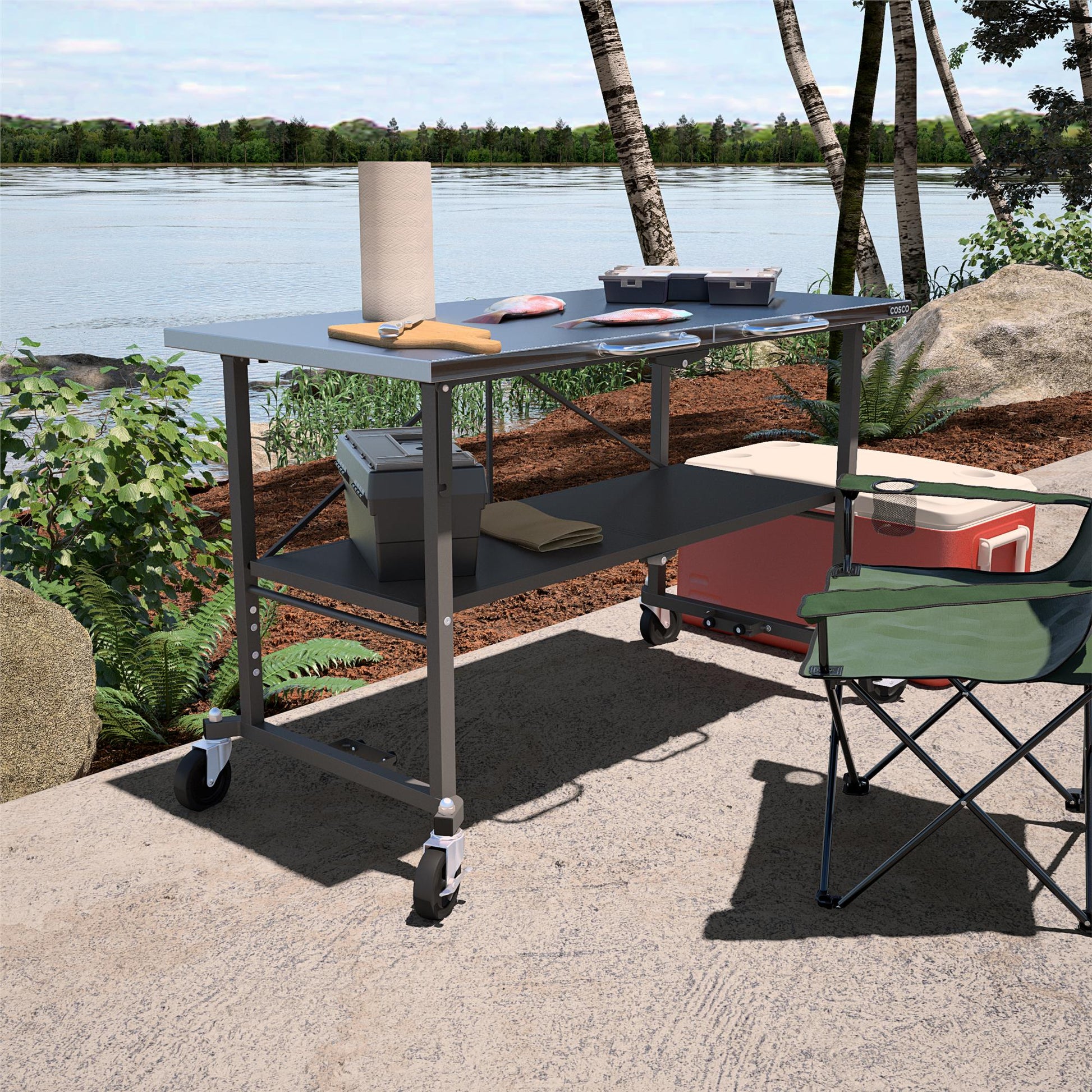 SmartFold Stainless Steel Folding Workbench on Wheels - Dark Gray - 1-Pack