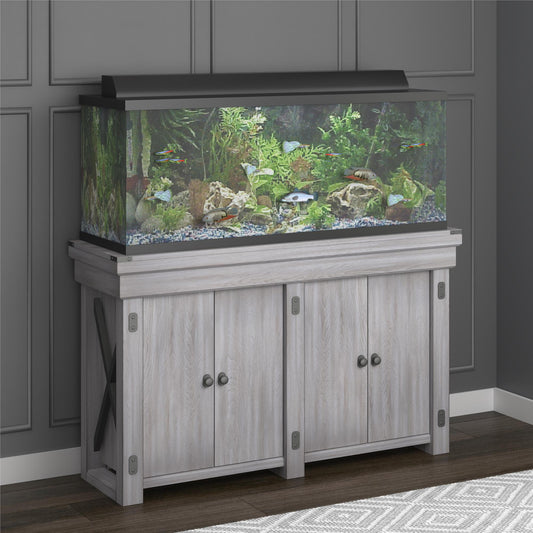Wildwood 55 Gallon Aquarium Stand with 4 Doors and 4 Shelves - Rustic White