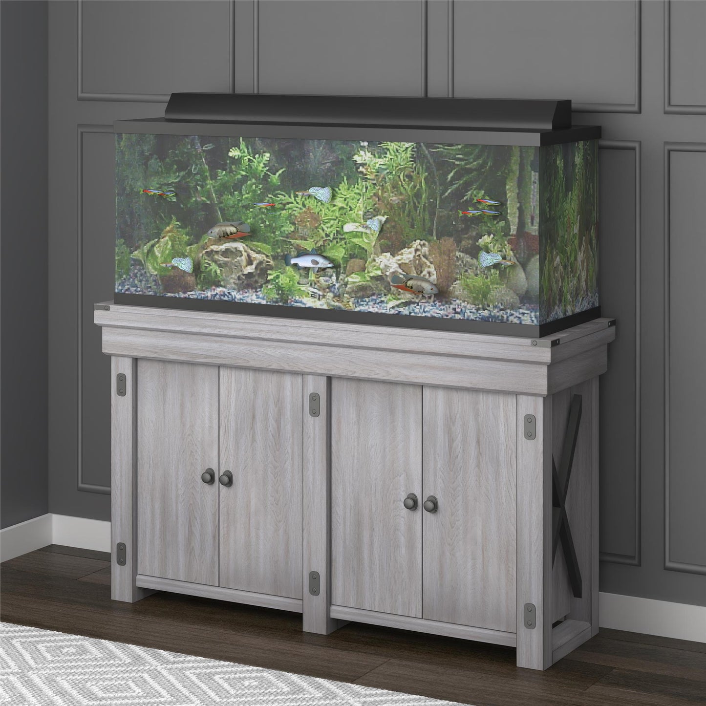 Wildwood 55 Gallon Aquarium Stand with 4 Doors and 4 Shelves - Rustic White