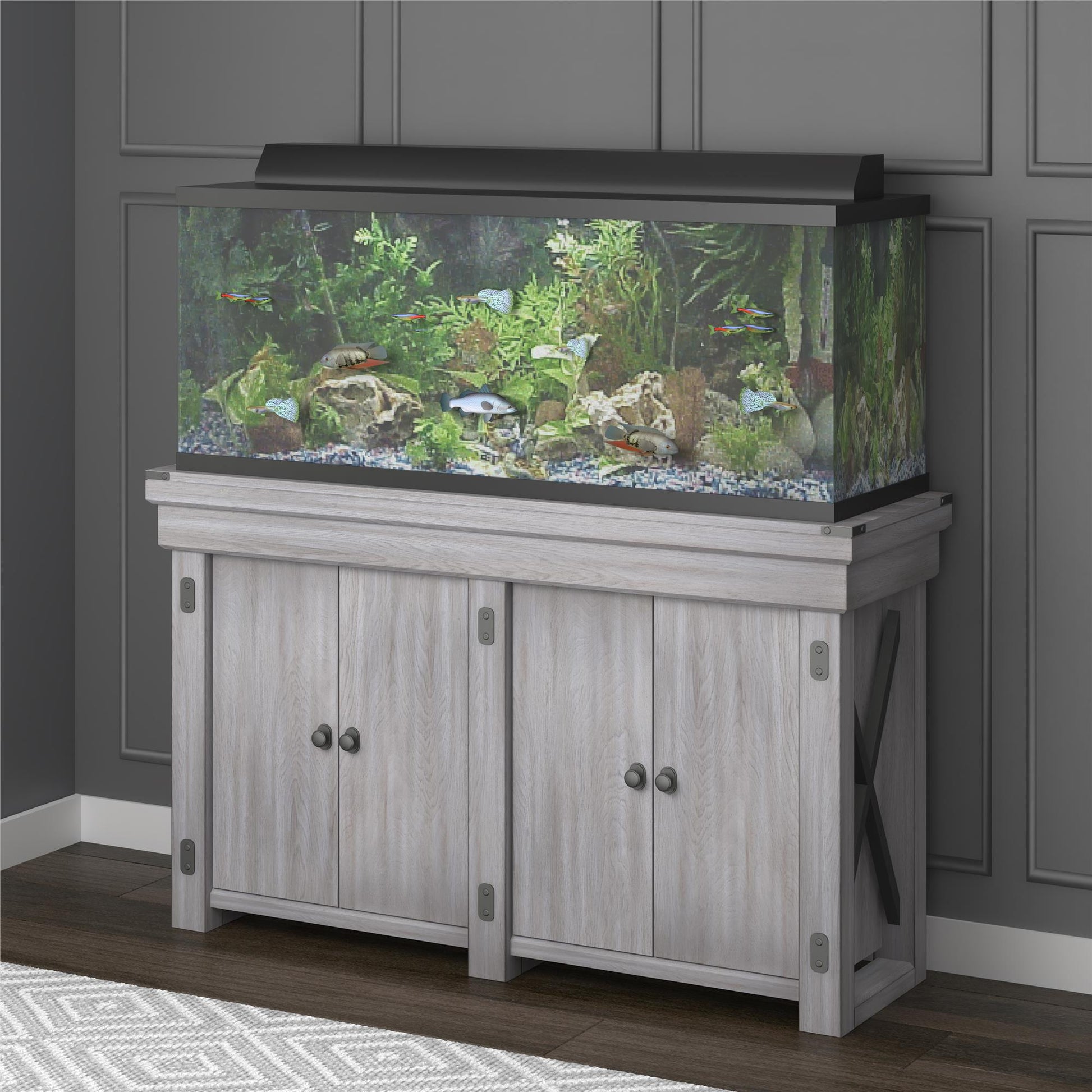 Wildwood 55 Gallon Aquarium Stand with 4 Doors and 4 Shelves - Rustic White