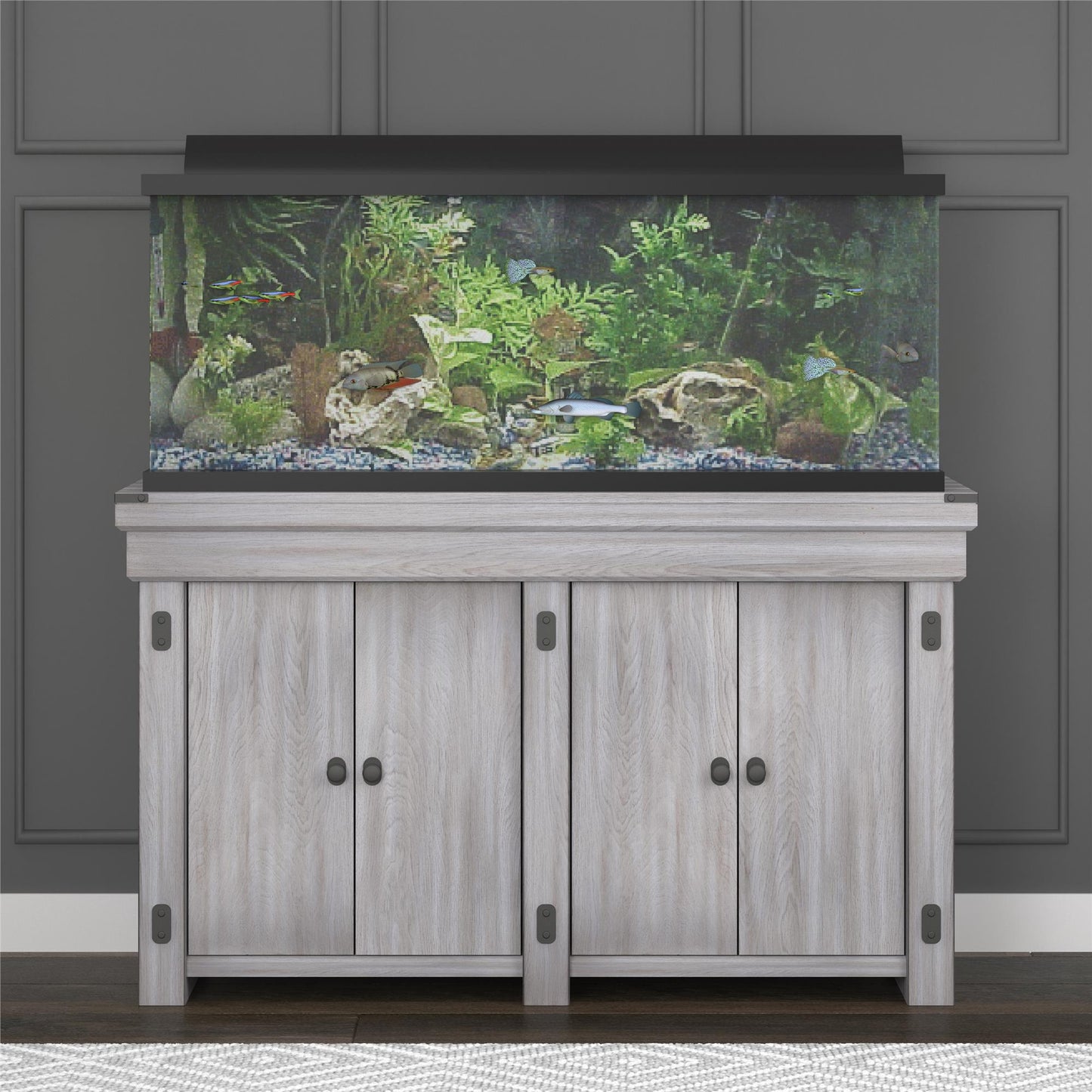 Wildwood 55 Gallon Aquarium Stand with 4 Doors and 4 Shelves - Rustic White