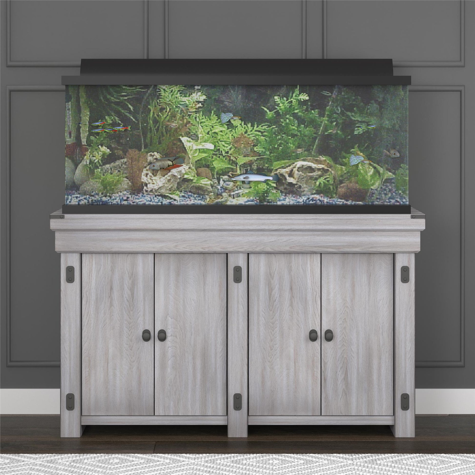 Wildwood 55 Gallon Aquarium Stand with 4 Doors and 4 Shelves - Rustic White