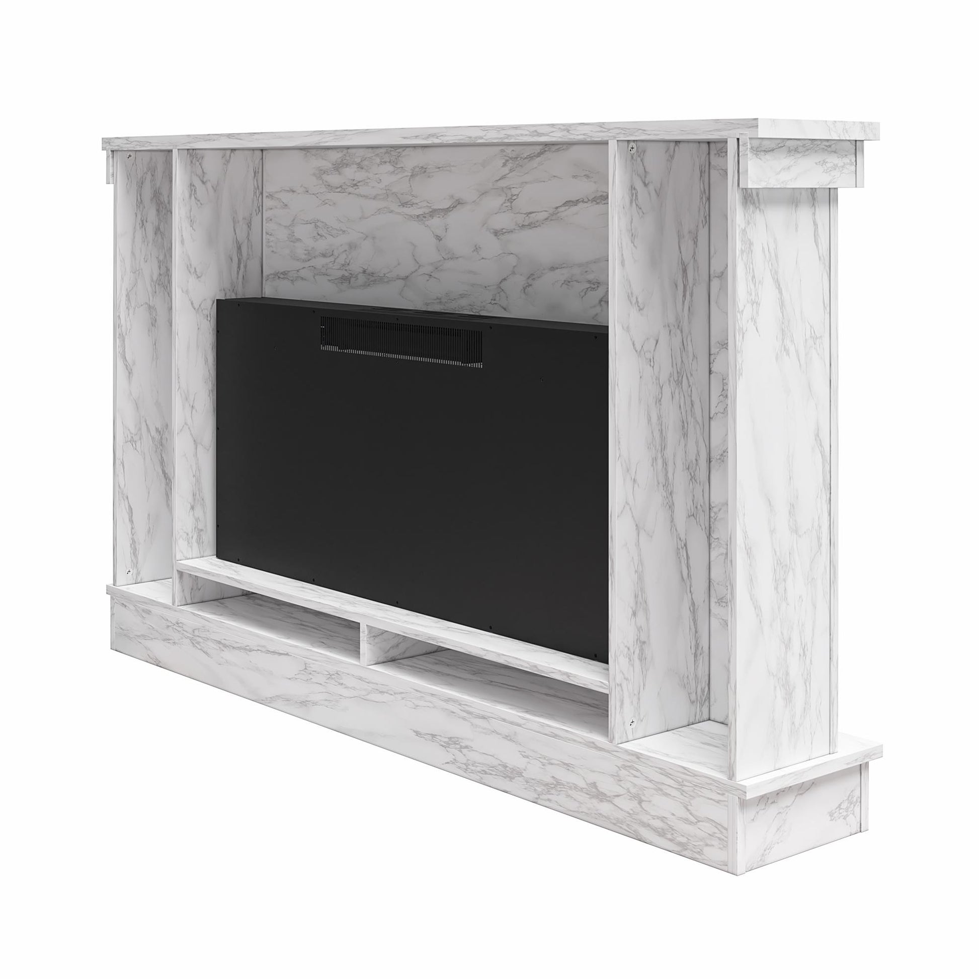 Waverly Wide Mantel with Linear Electric Fireplace & Crystal Ember Bed - White marble