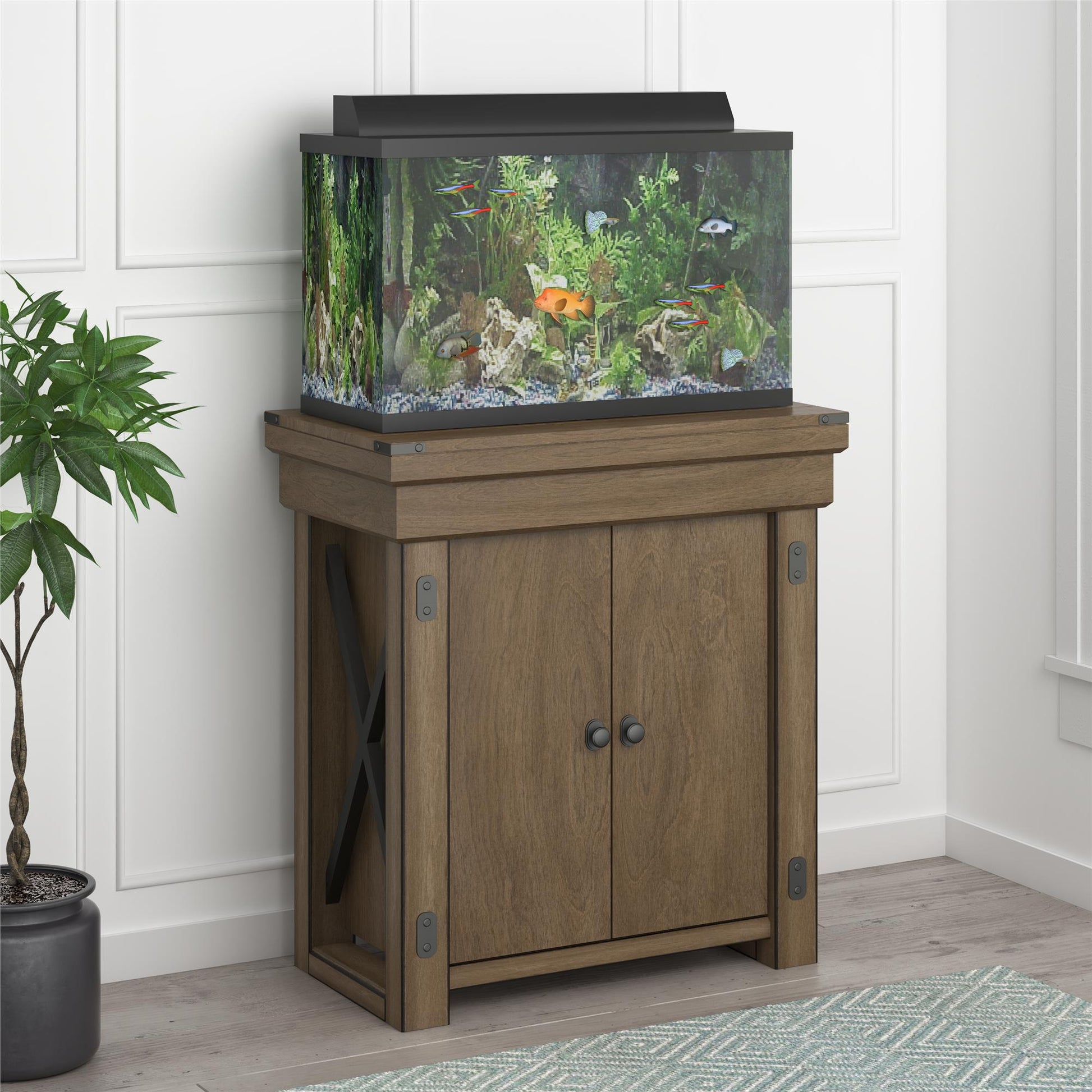 Wildwood 20 Gallon Aquarium Stand with 2 Doors and 2 Shelves - Rustic Gray