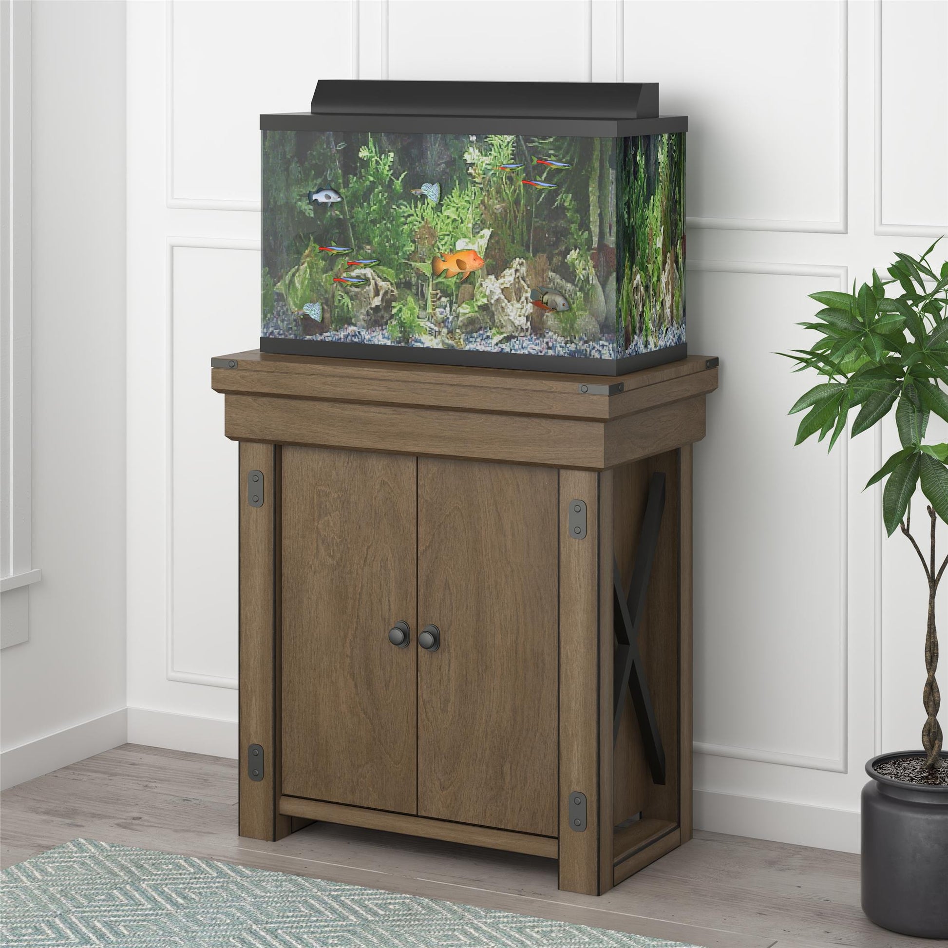 Wildwood 20 Gallon Aquarium Stand with 2 Doors and 2 Shelves - Rustic Gray