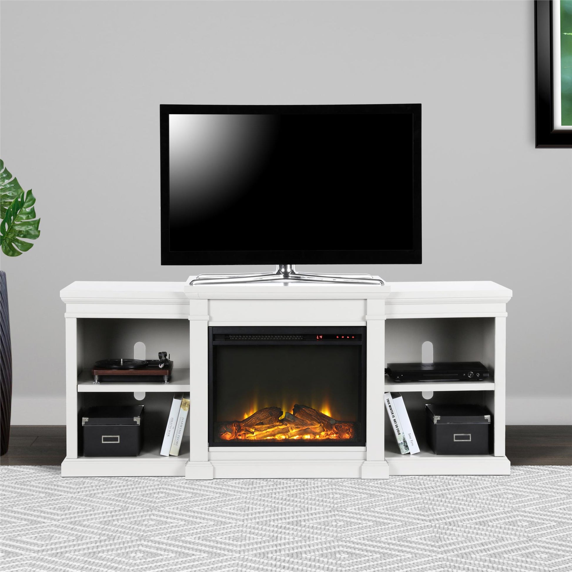 Manchester Electric Fireplace TV Stand for TVs up to 70 Inches - White
