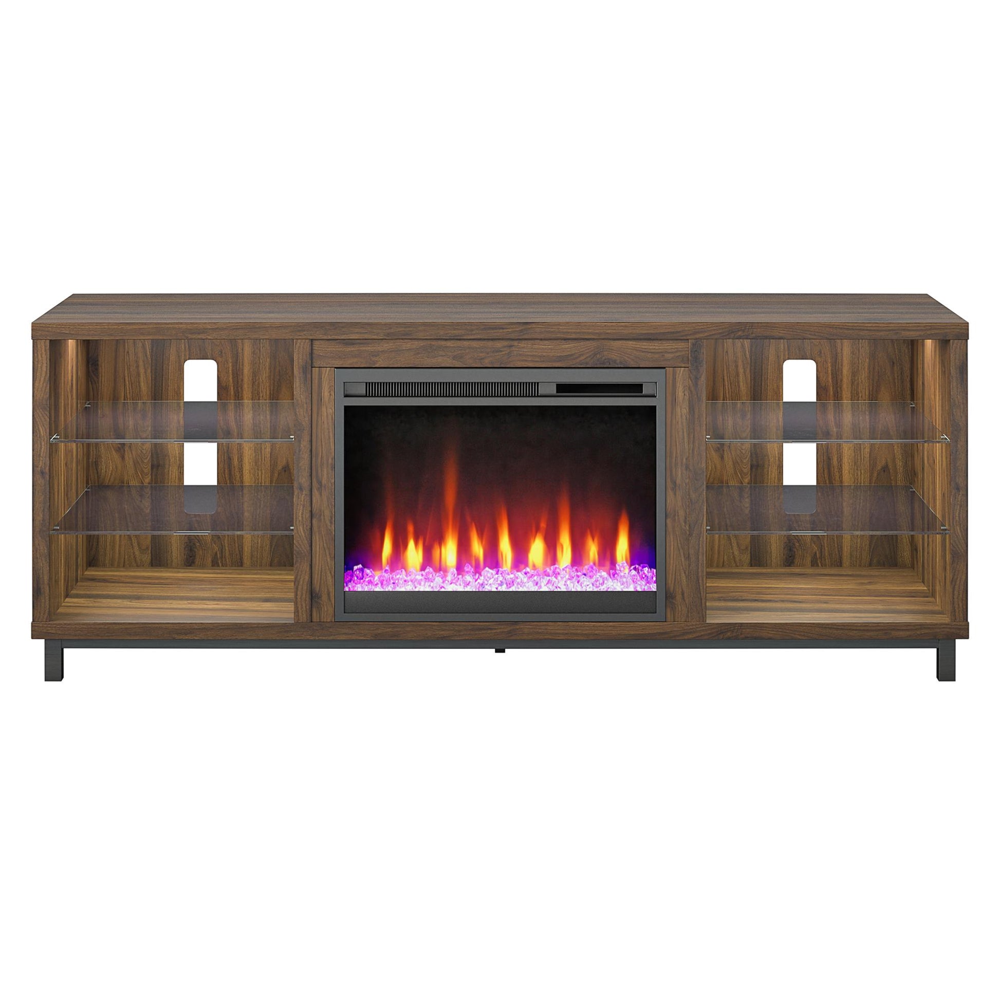 Lumina Fireplace TV Stand for TVs up to 70 Inch with 7 Color LED Lights - Columbia Walnut - 66”-70”