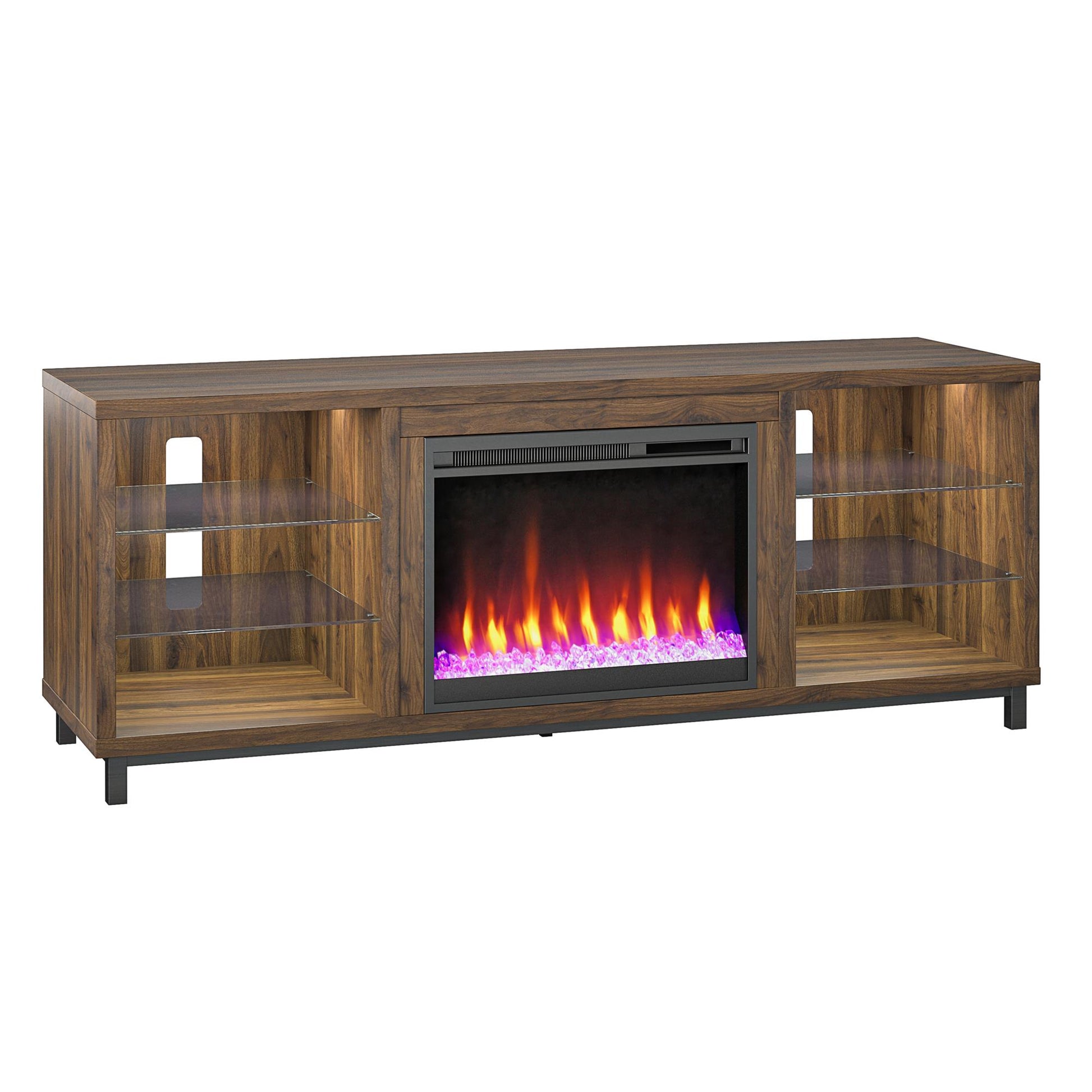 Lumina Fireplace TV Stand for TVs up to 70 Inch with 7 Color LED Lights - Columbia Walnut - 66”-70”