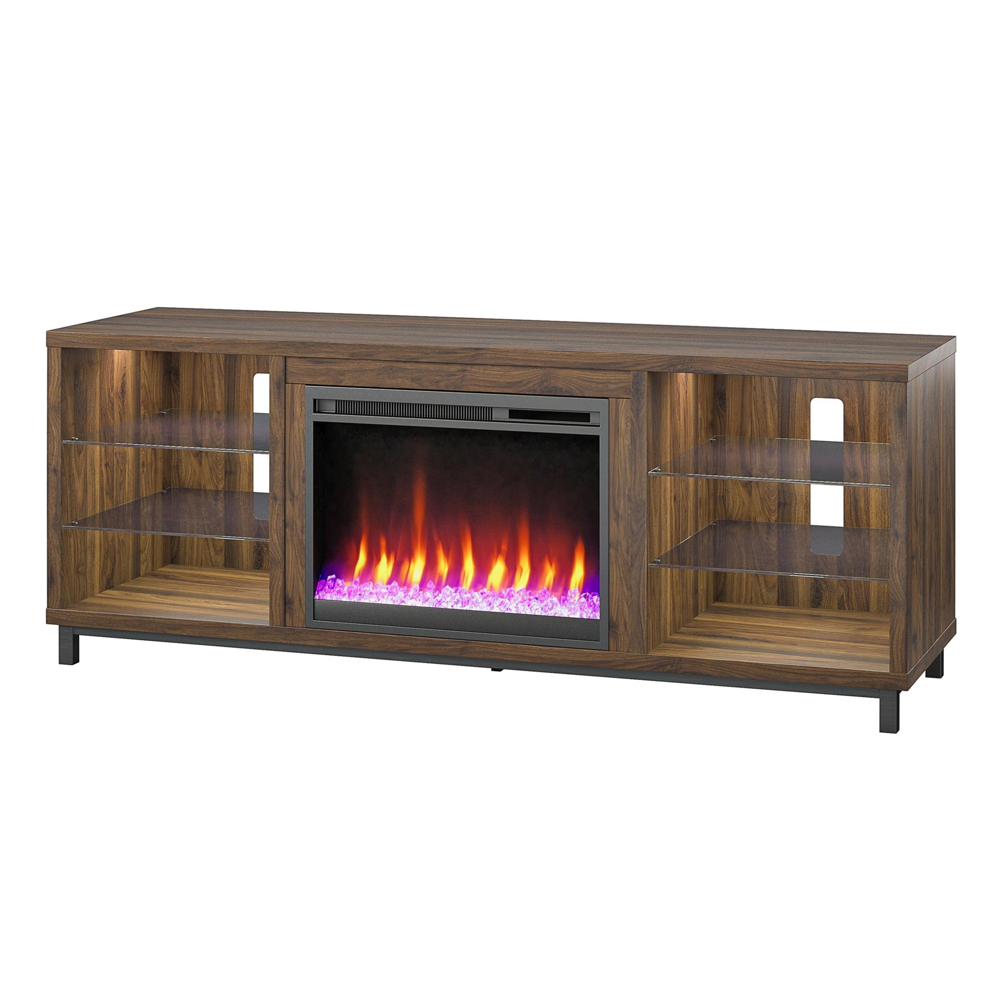 Lumina Fireplace TV Stand for TVs up to 70 Inch with 7 Color LED Lights - Columbia Walnut - 66”-70”