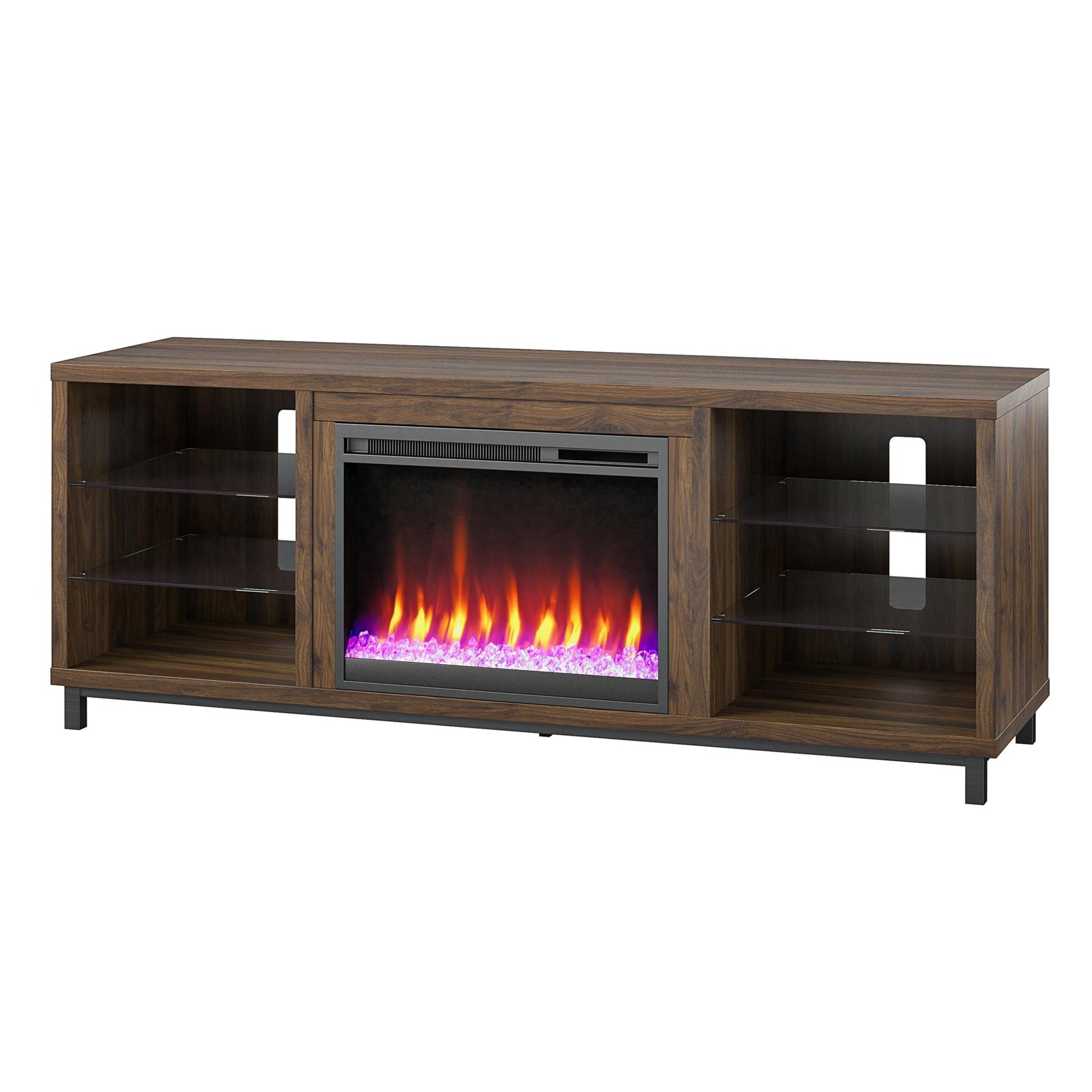 Lumina Fireplace TV Stand for TVs up to 70 Inch with 7 Color LED Lights - Columbia Walnut - 66”-70”