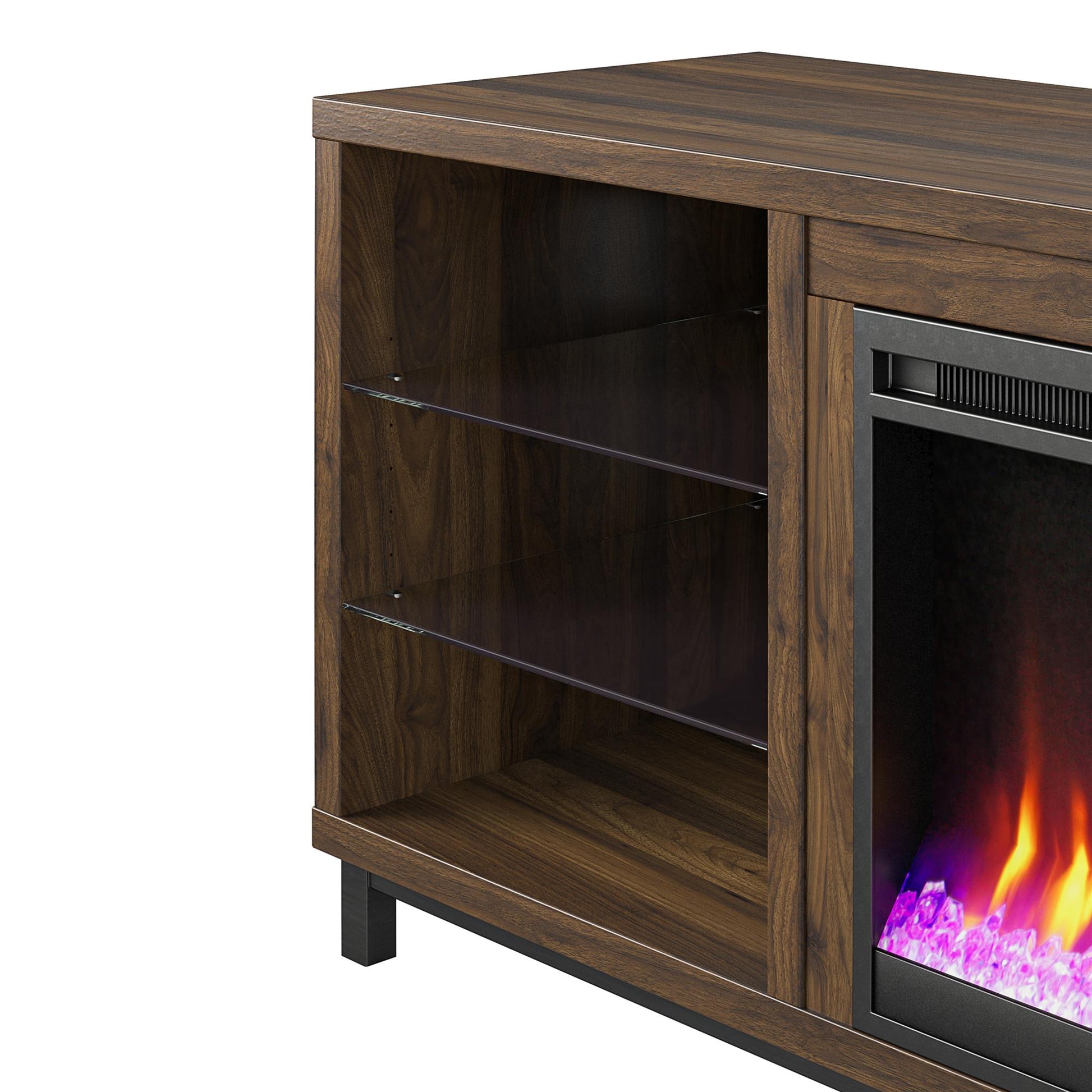 Lumina Fireplace TV Stand for TVs up to 70 Inch with 7 Color LED Lights - Columbia Walnut - 66”-70”