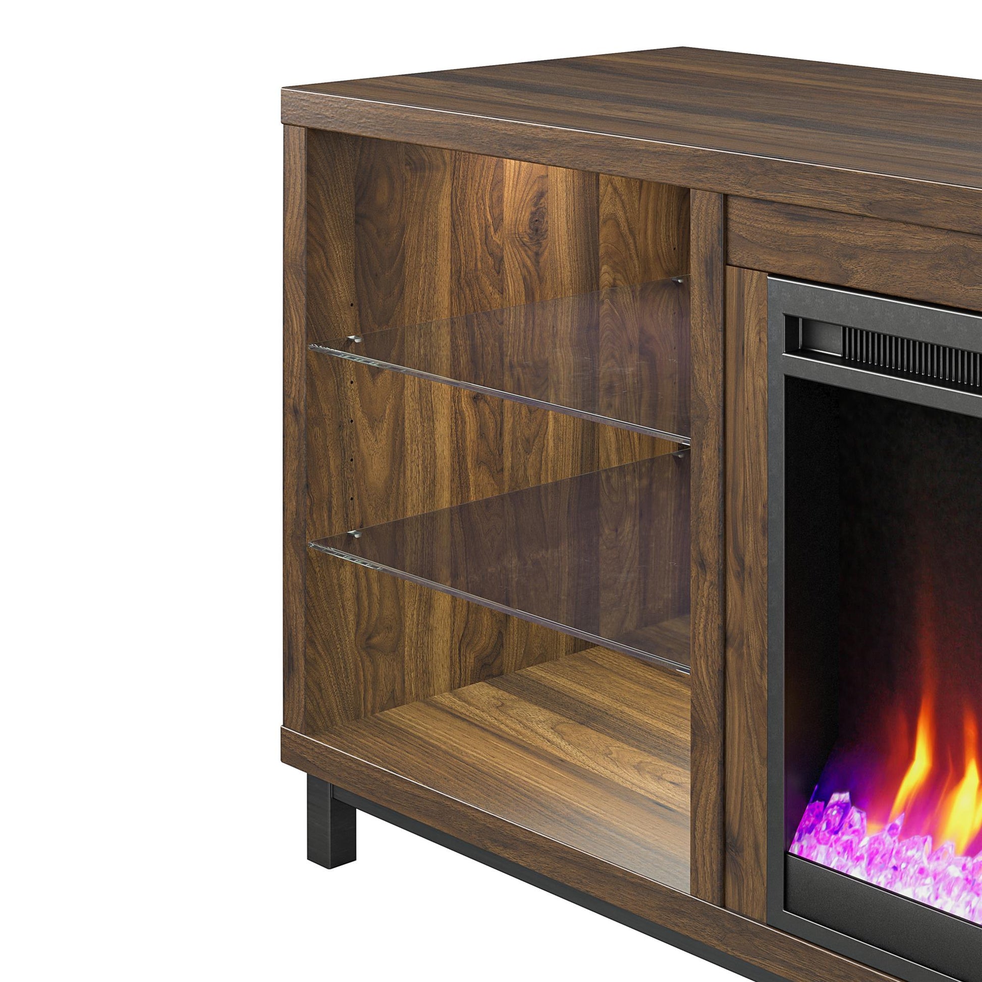 Lumina Fireplace TV Stand for TVs up to 70 Inch with 7 Color LED Lights - Columbia Walnut - 66”-70”