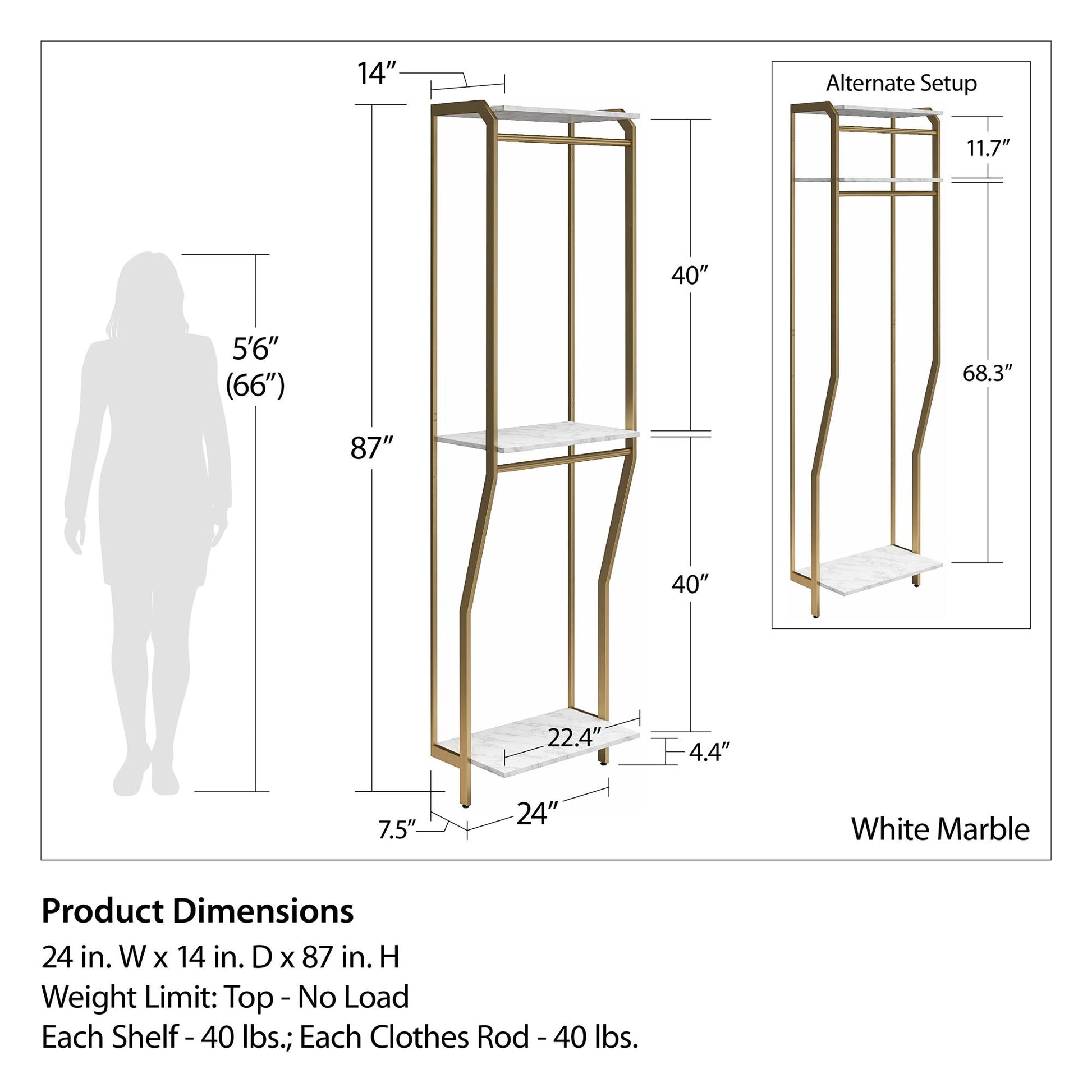 Gwyneth Closet - Hanging Rods - White marble