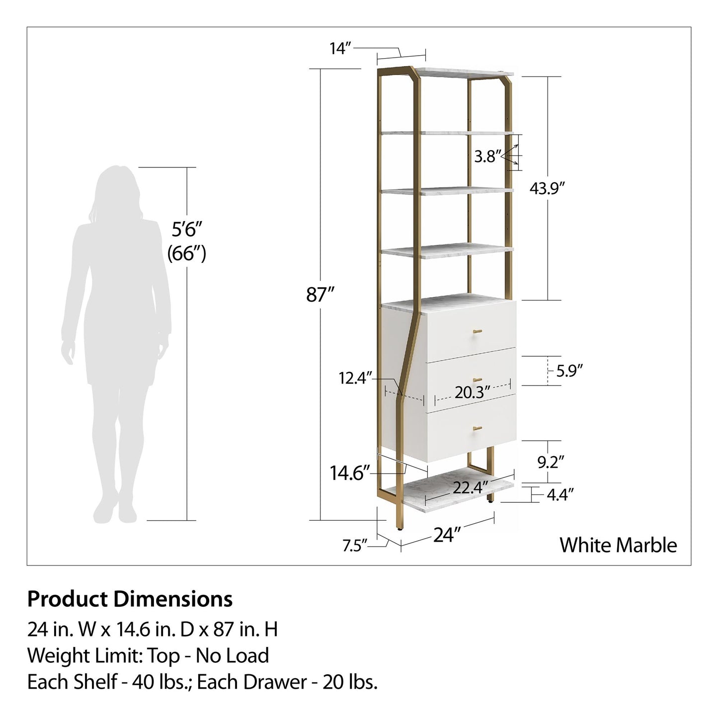 Gwyneth Closet - 3 Drawers - White marble