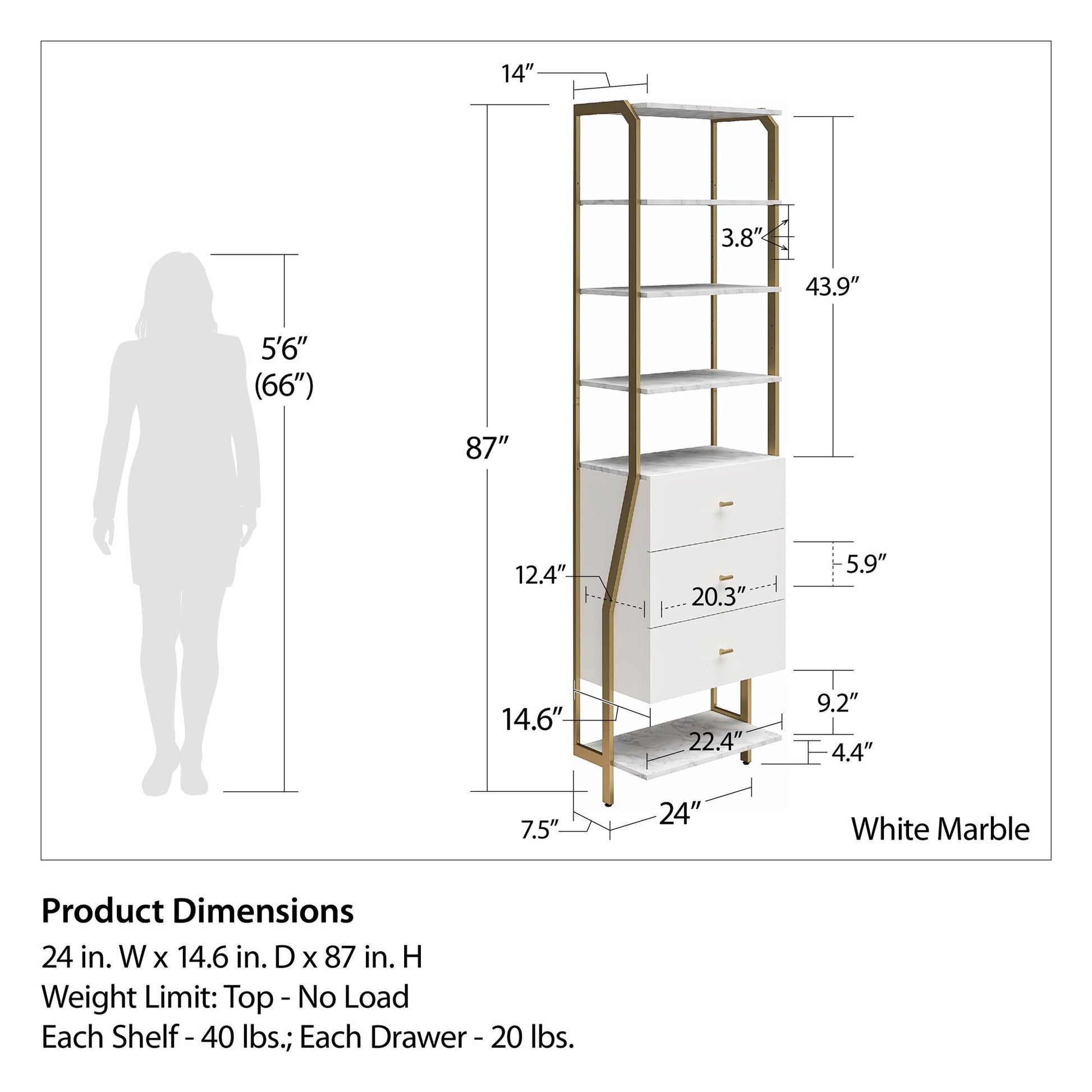 Gwyneth Closet - 3 Drawers - White marble