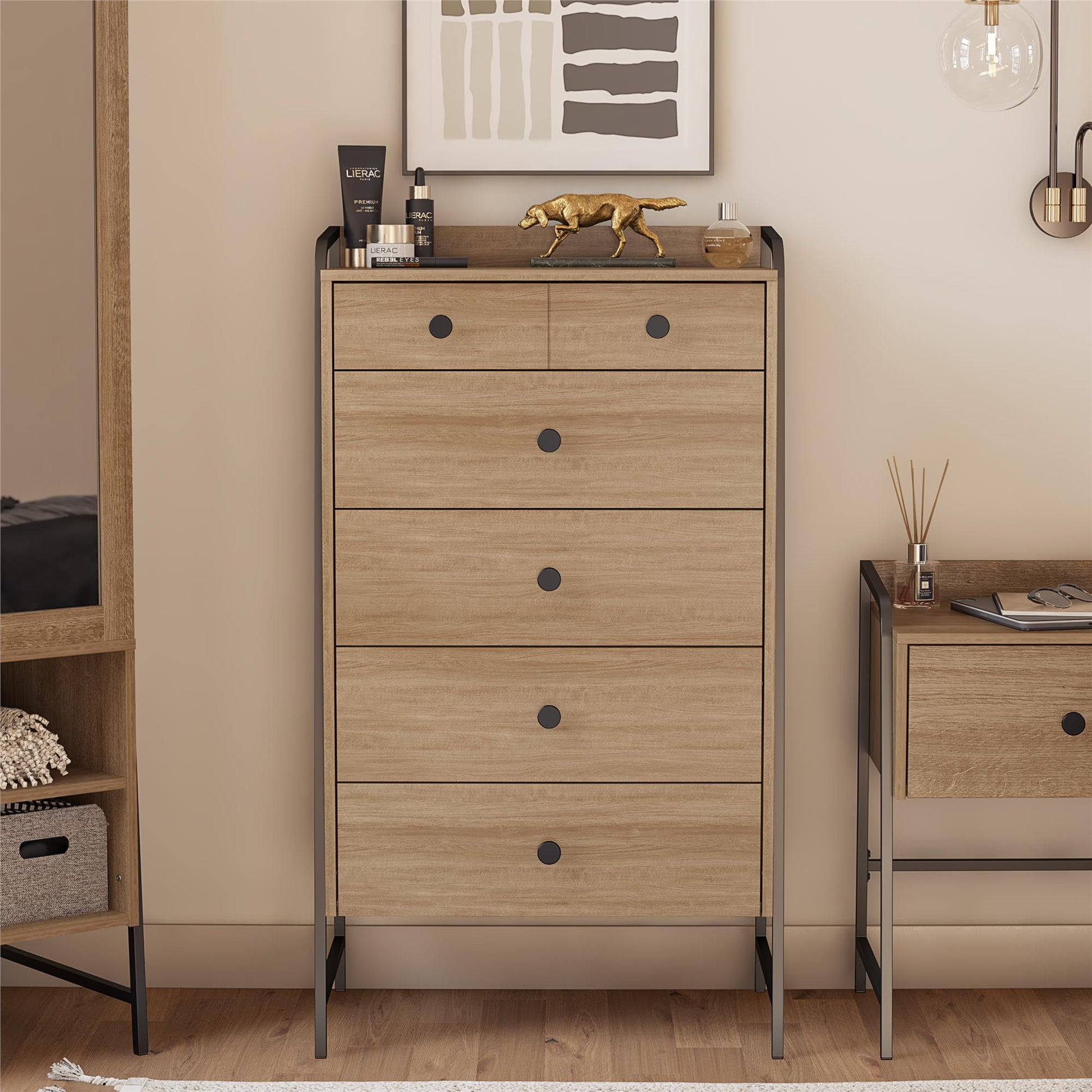 Bushwick Tall 5 Drawer Dresser - Natural