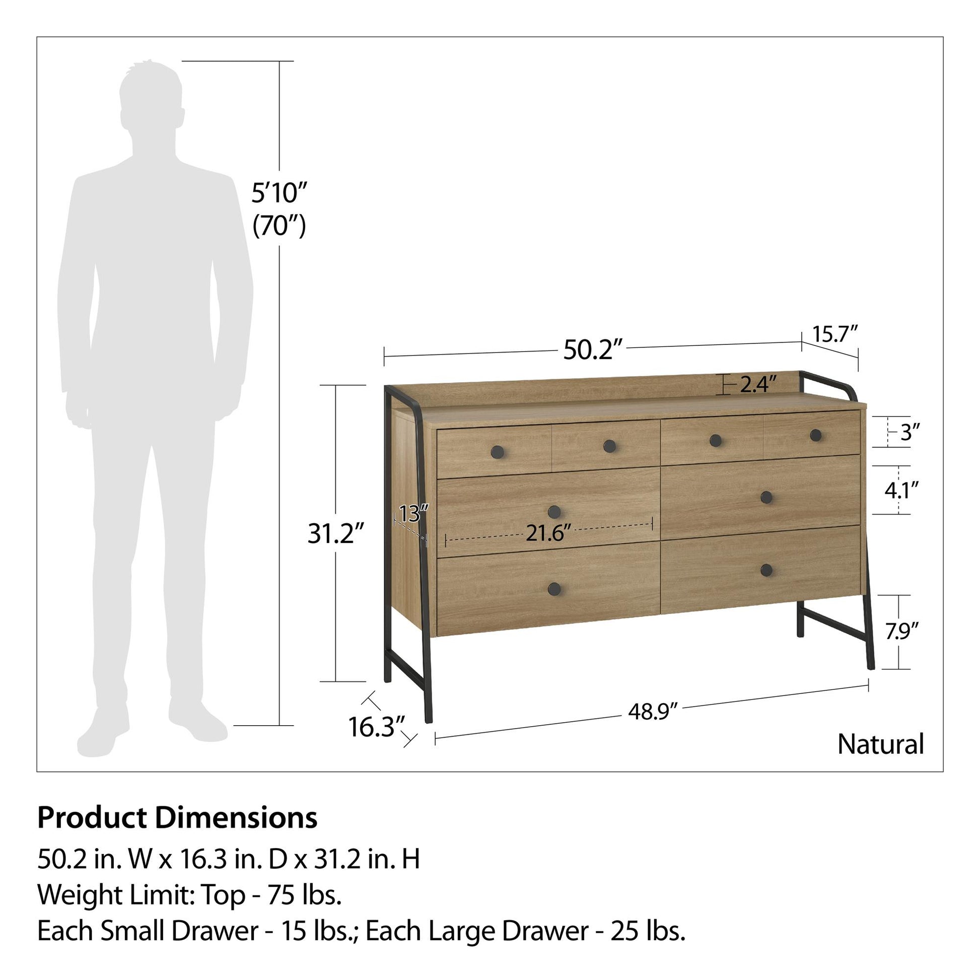 Bushwick Wide 6 Drawer Dresser - Natural