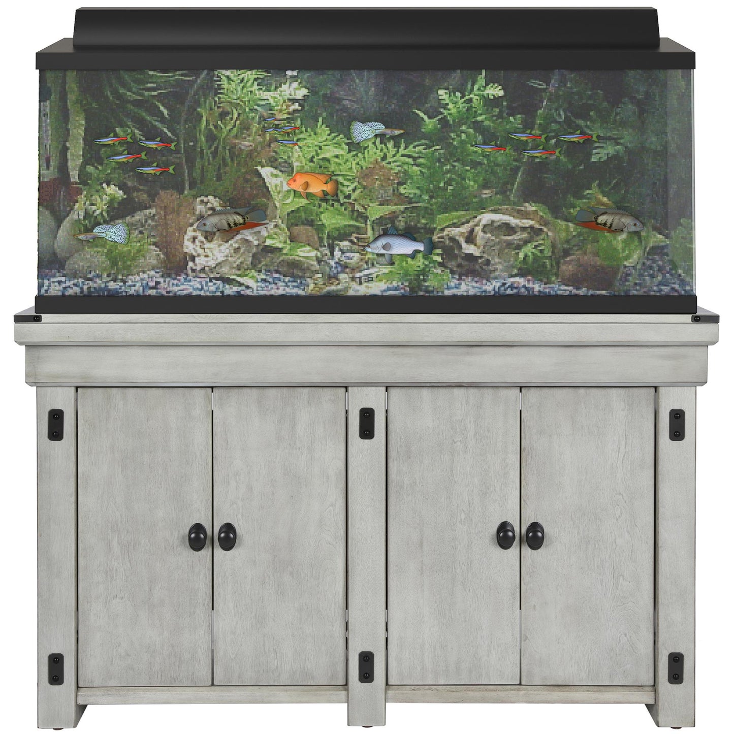 Wildwood 55 Gallon Aquarium Stand with 4 Doors and 4 Shelves - Rustic White