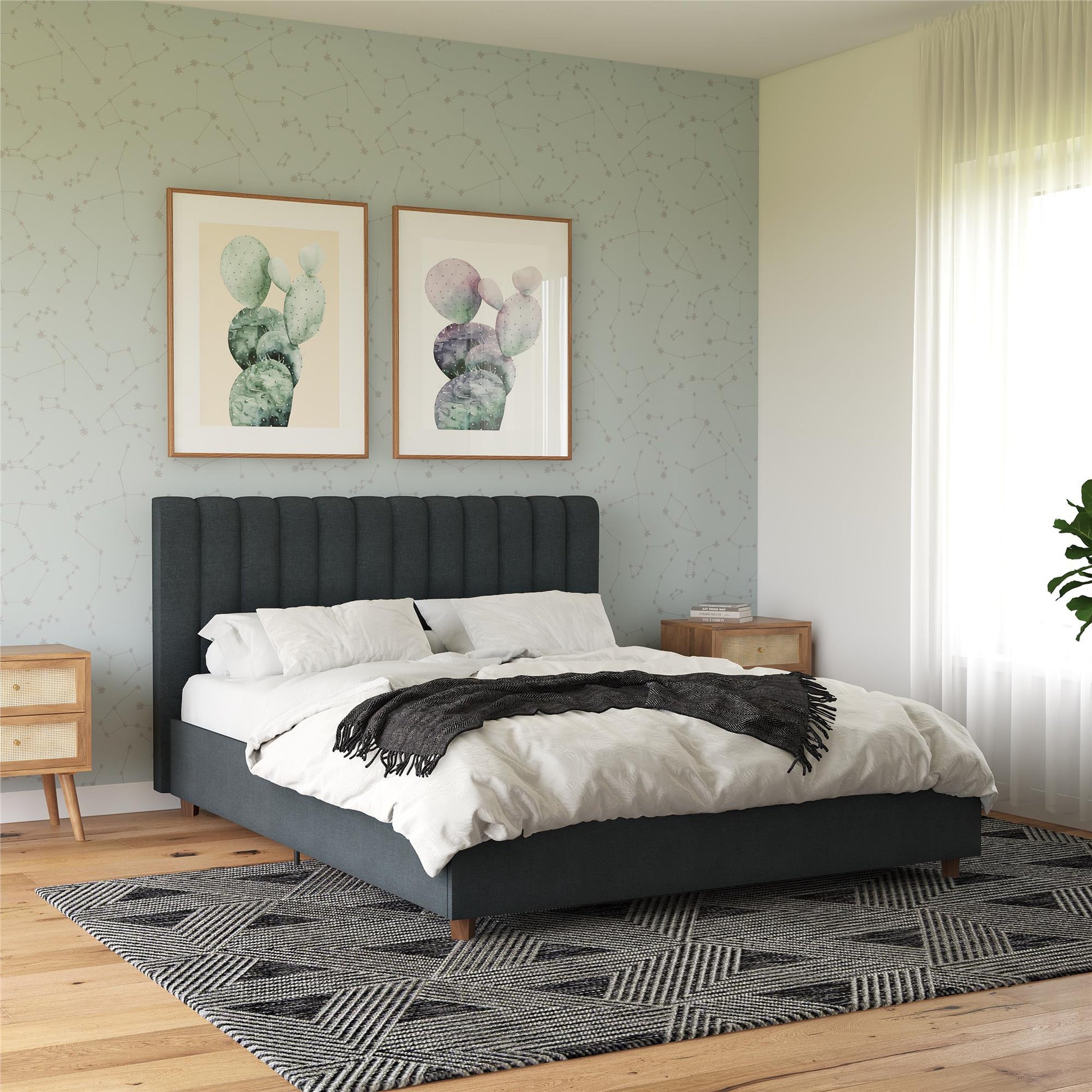 Brittany Upholstered Bed - Blue Linen - Queen