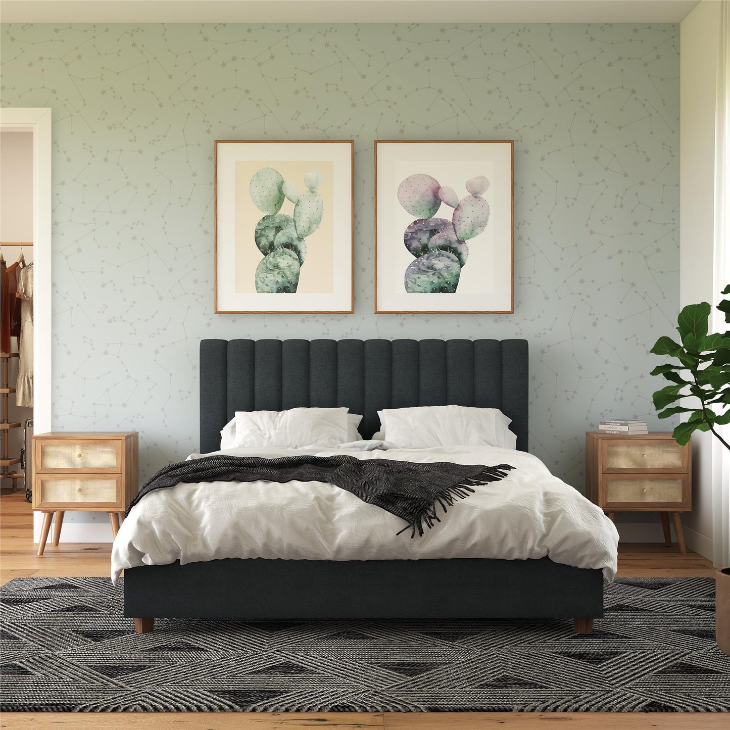 Brittany Upholstered Bed - Blue Linen - Queen