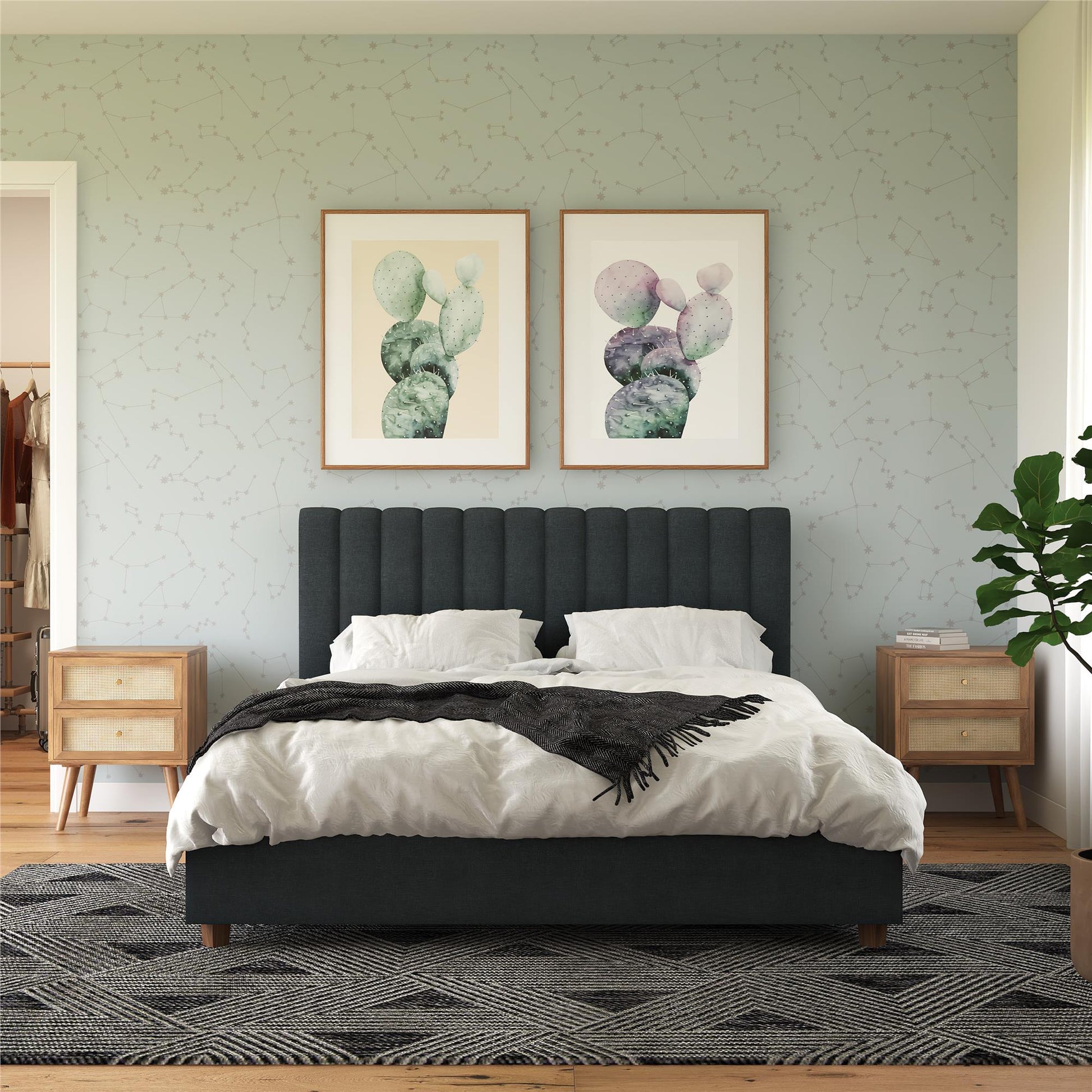 Brittany Upholstered Bed - Blue Linen - Queen