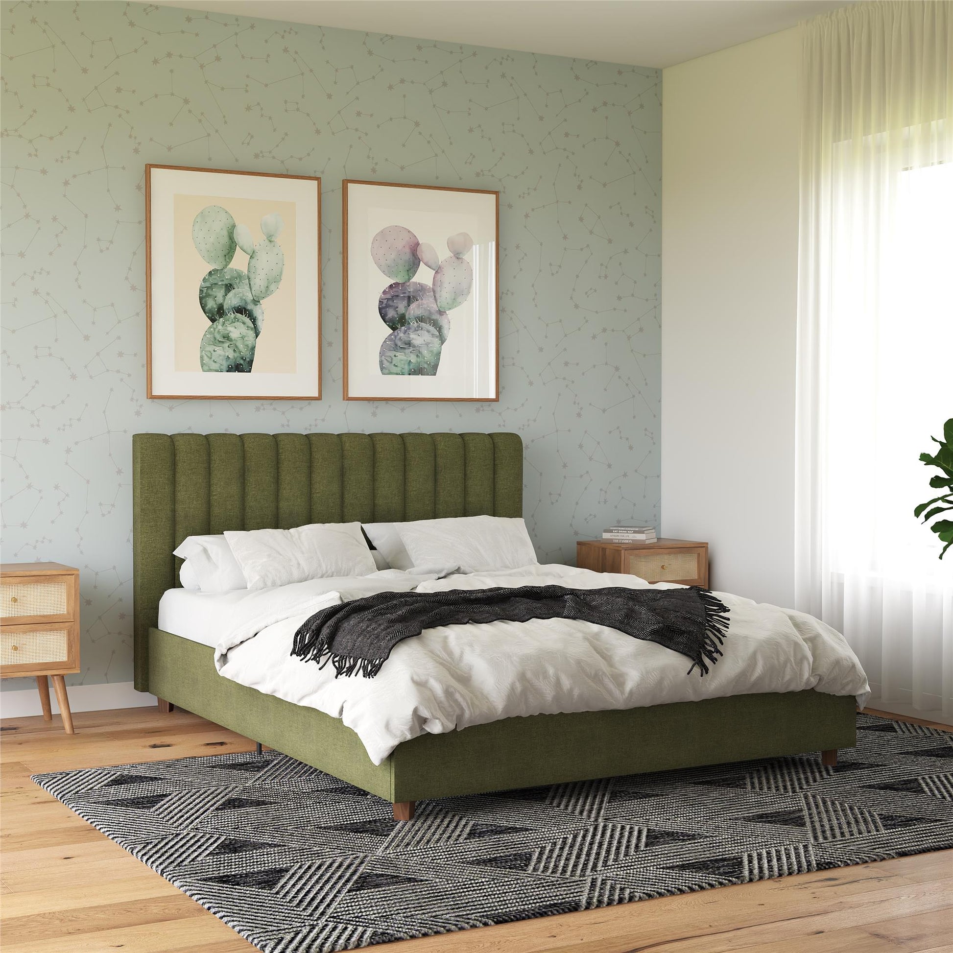 Brittany Upholstered Bed - Blue Linen - Queen