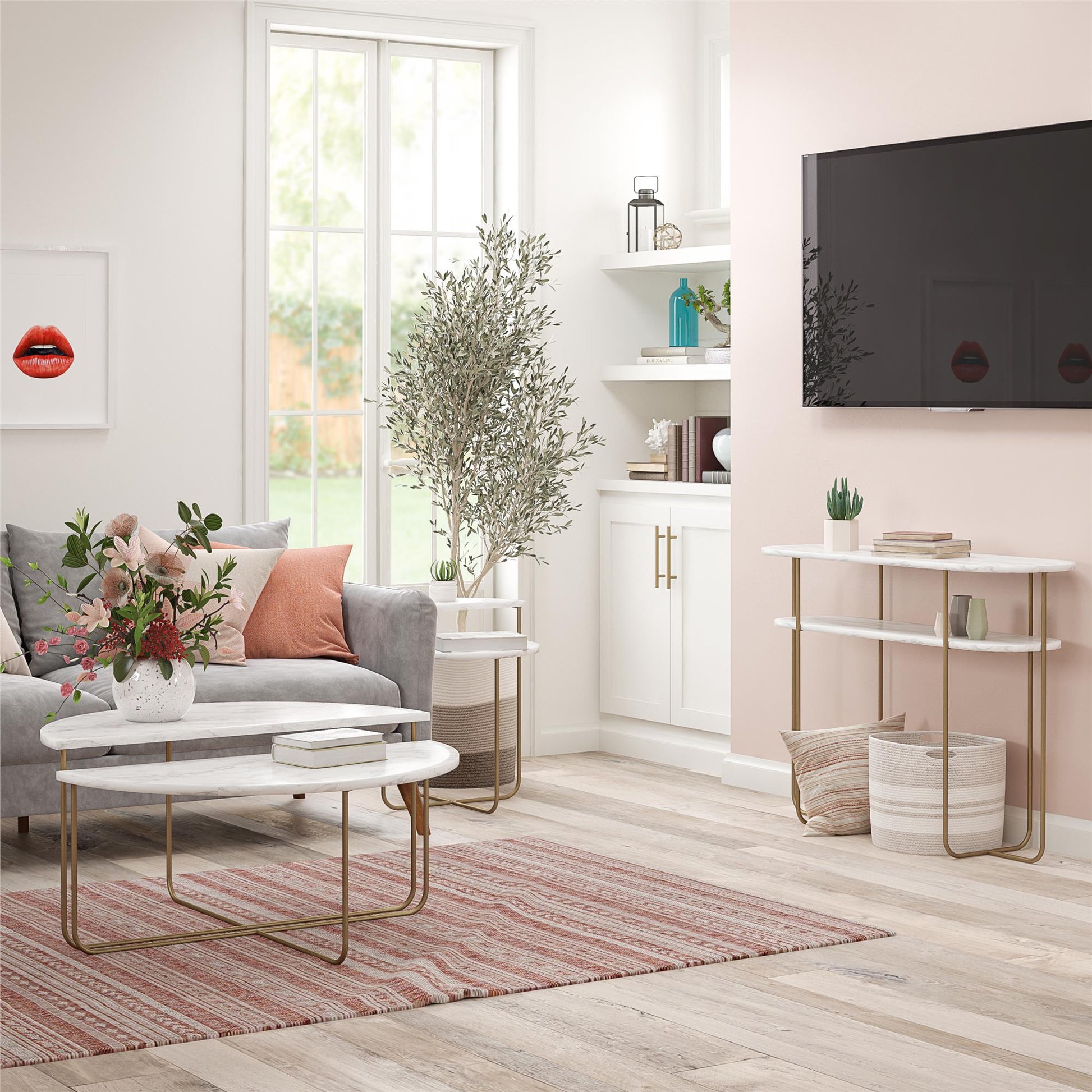 Athena Console Table - White marble