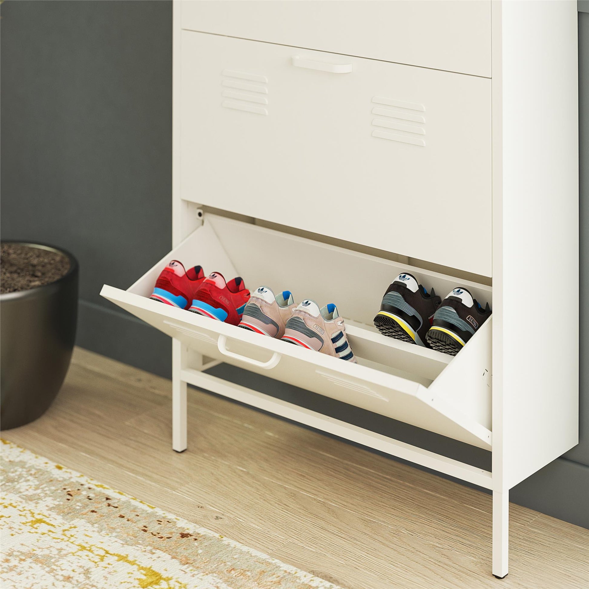 Mission District 3 Door Shoe Storage - White