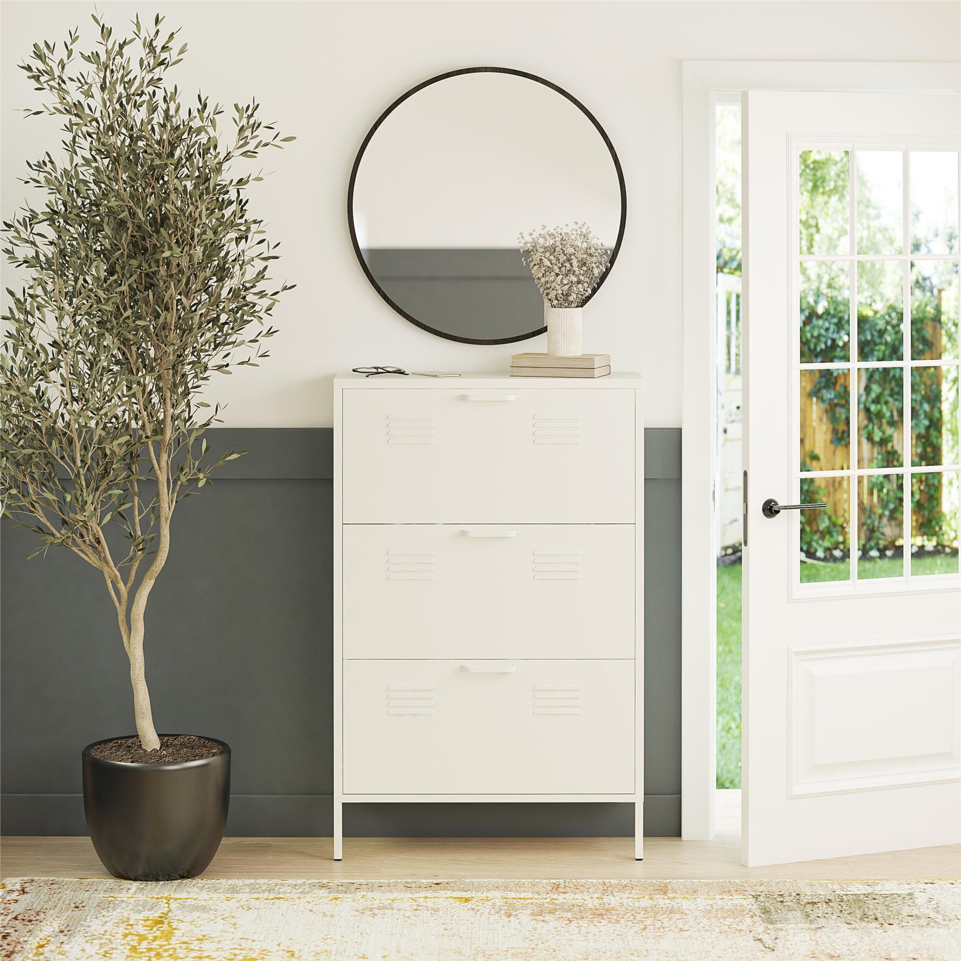 Mission District 3 Door Shoe Storage - White