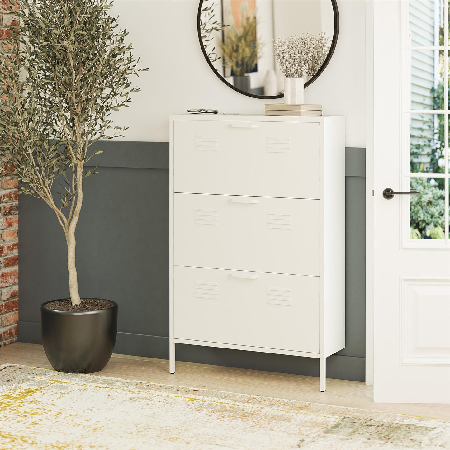 Mission District 3 Door Shoe Storage - White