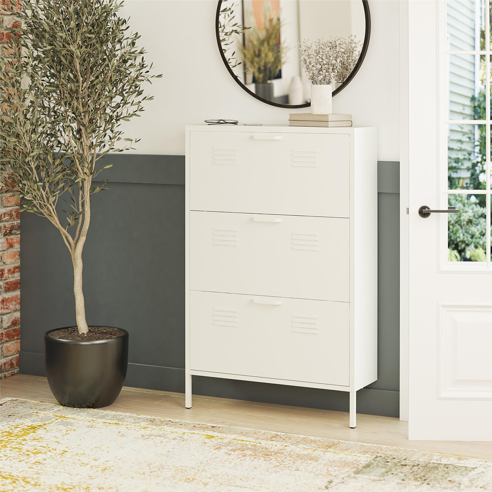 Mission District 3 Door Shoe Storage - White