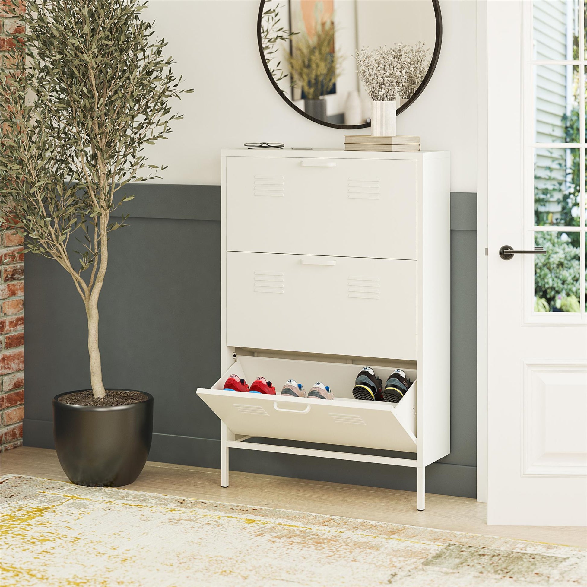 Mission District 3 Door Shoe Storage - White